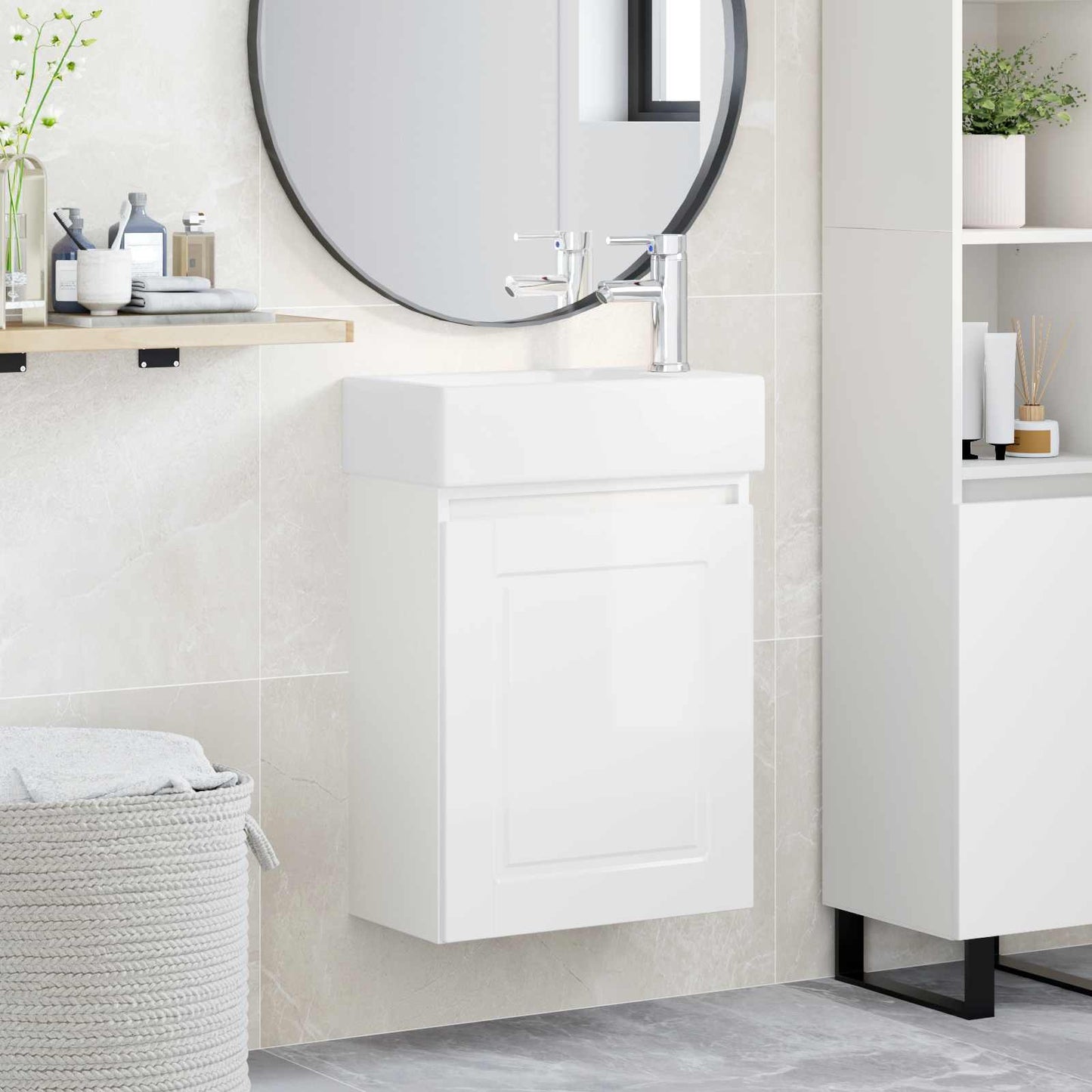 Mobile bagno con rubinetto Bianco Lucido 45,5 x 22,5 x 84 cm | homemem39