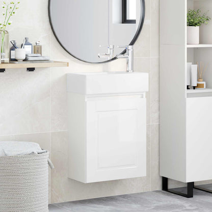 Mobile bagno con rubinetto Bianco Lucido 45,5 x 22,5 x 84 cm | homemem39
