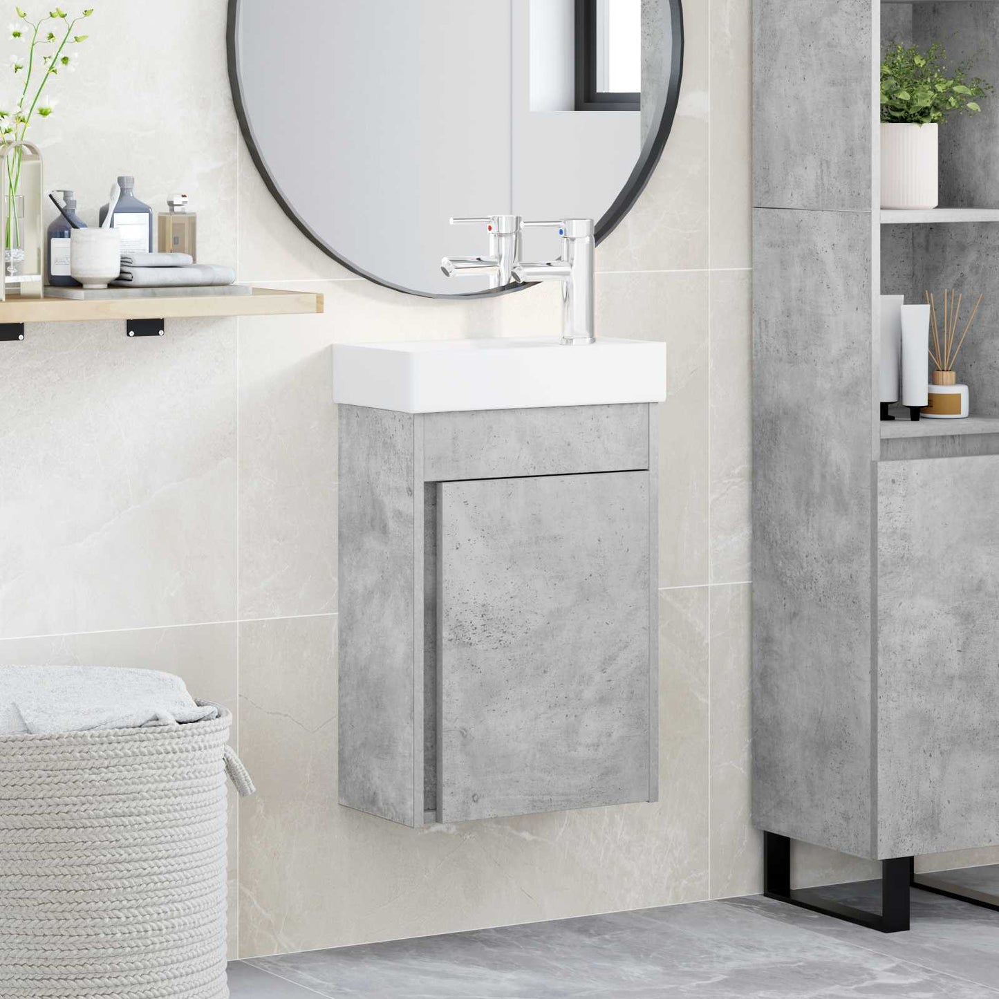 Mobile bagno con rubinetto Grigio Cemento 40,5 x 22,5 x 62 cm | homemem39