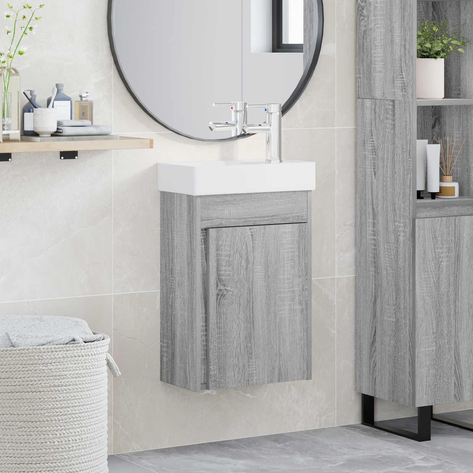 Mobile bagno con rubinetto Sonoma grigio 40,5 x 22,5 x 62 cm | homemem39