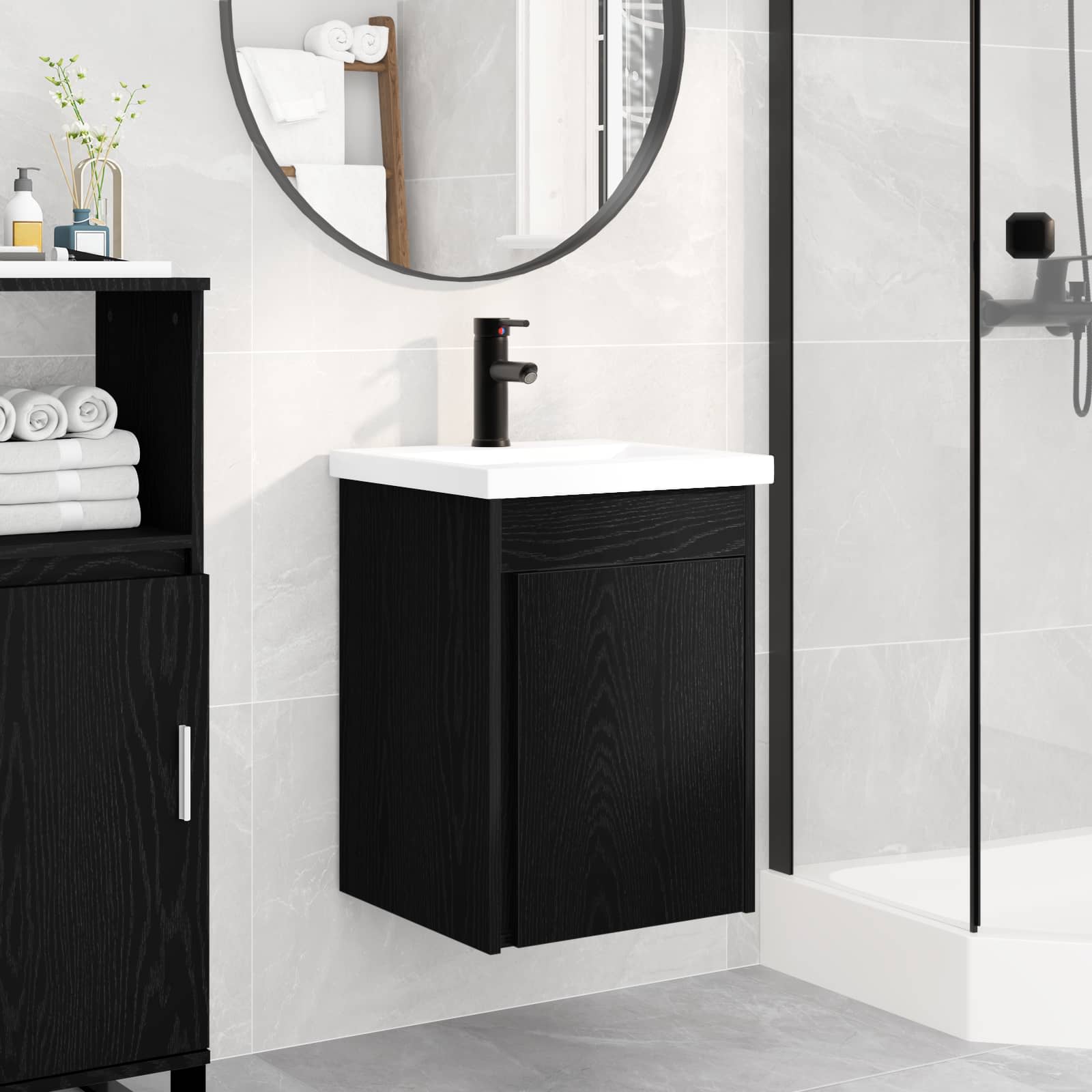 Mobile bagno con rubinetto Rovere Nero 42 x 40 x 74,5 cm | homemem39