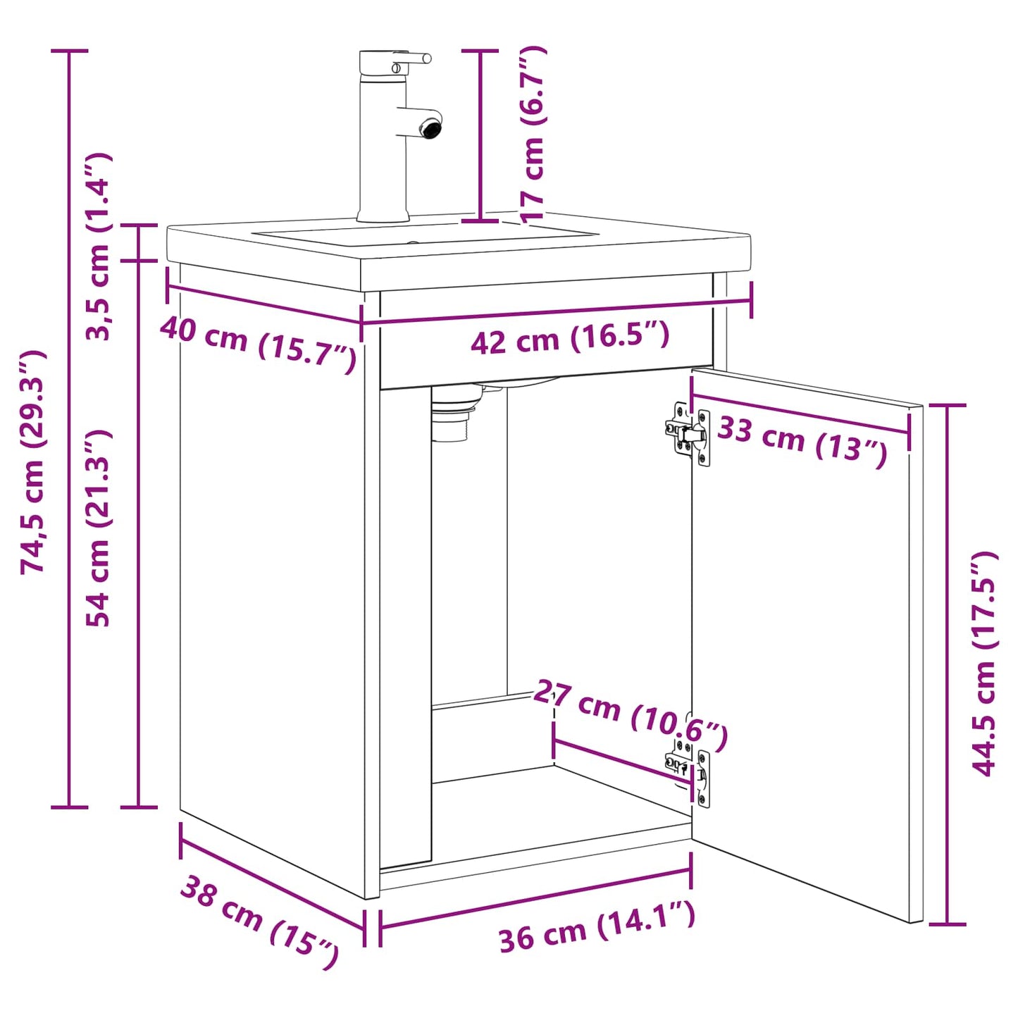 Mobile bagno con rubinetto Grigio Cemento 42 x 40 x 74,5 cm | homemem39