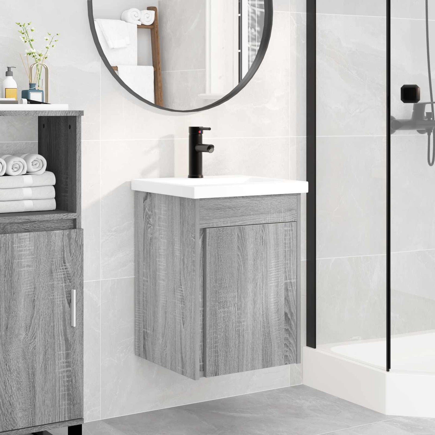Mobile bagno con rubinetto Sonoma grigio 42 x 40 x 74,5 cm