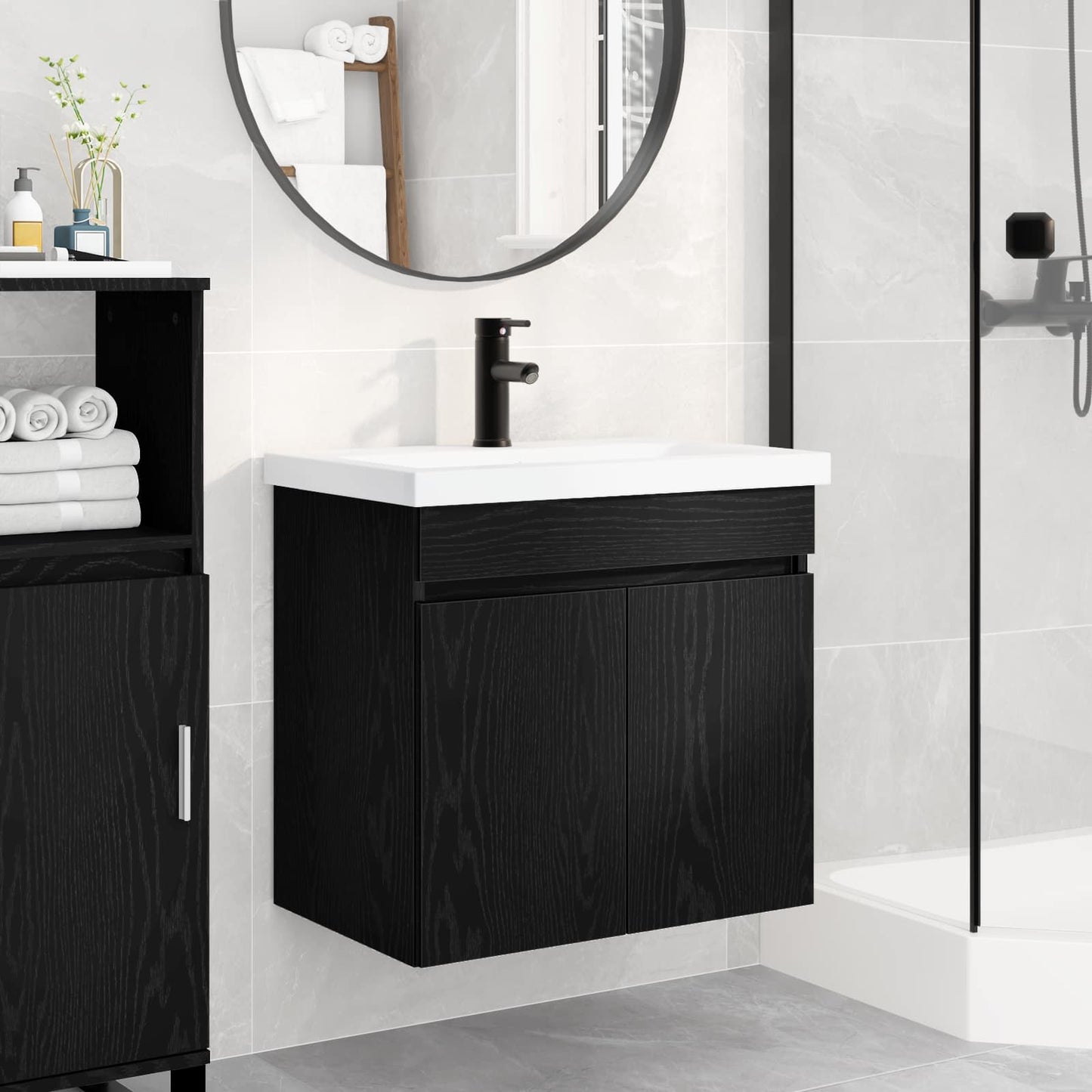 Mobile bagno con rubinetto Rovere Nero 61 x 40 x 74,5 cm | homemem39