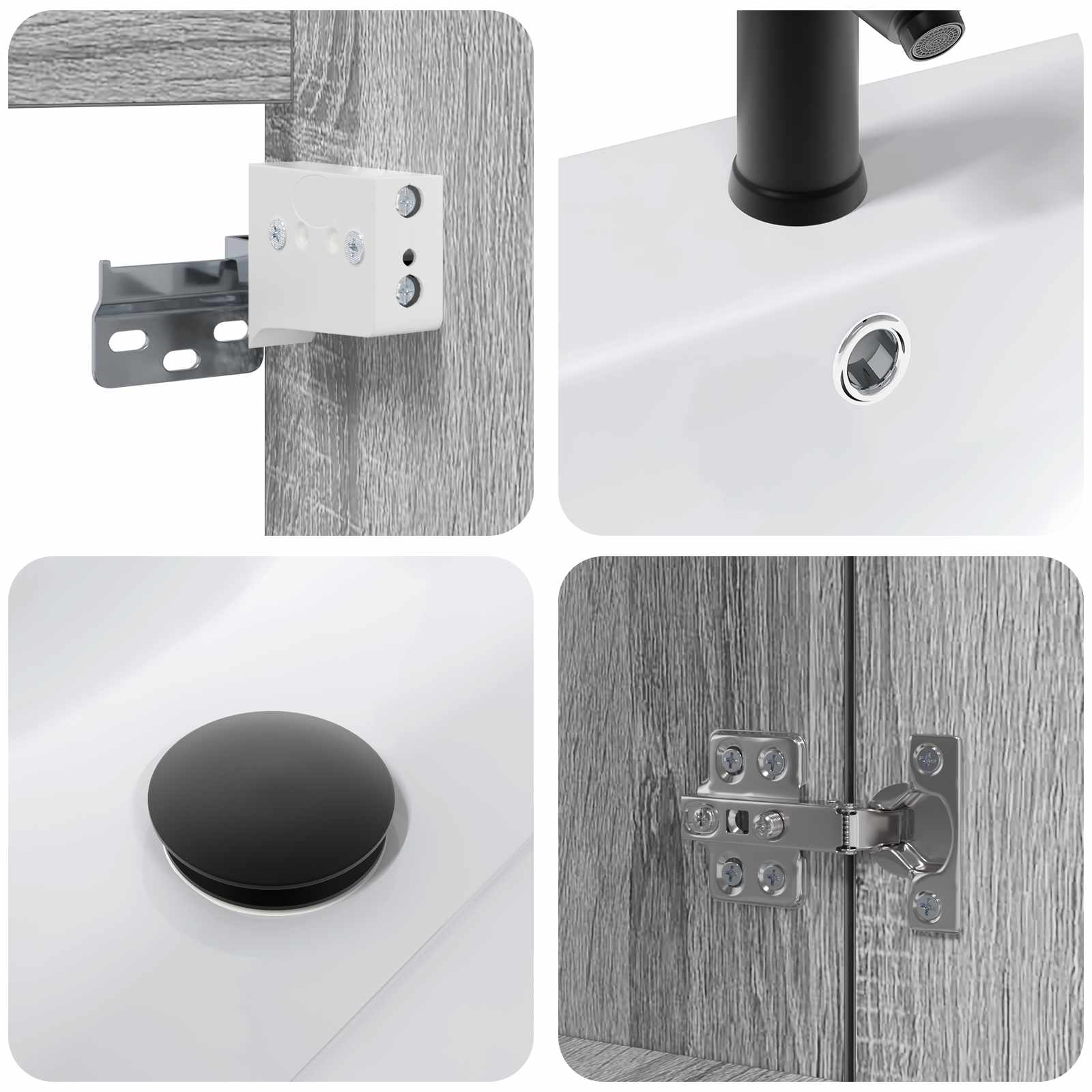 Mobile bagno con rubinetto Sonoma grigio 61 x 40 x 74,5 cm | homemem39