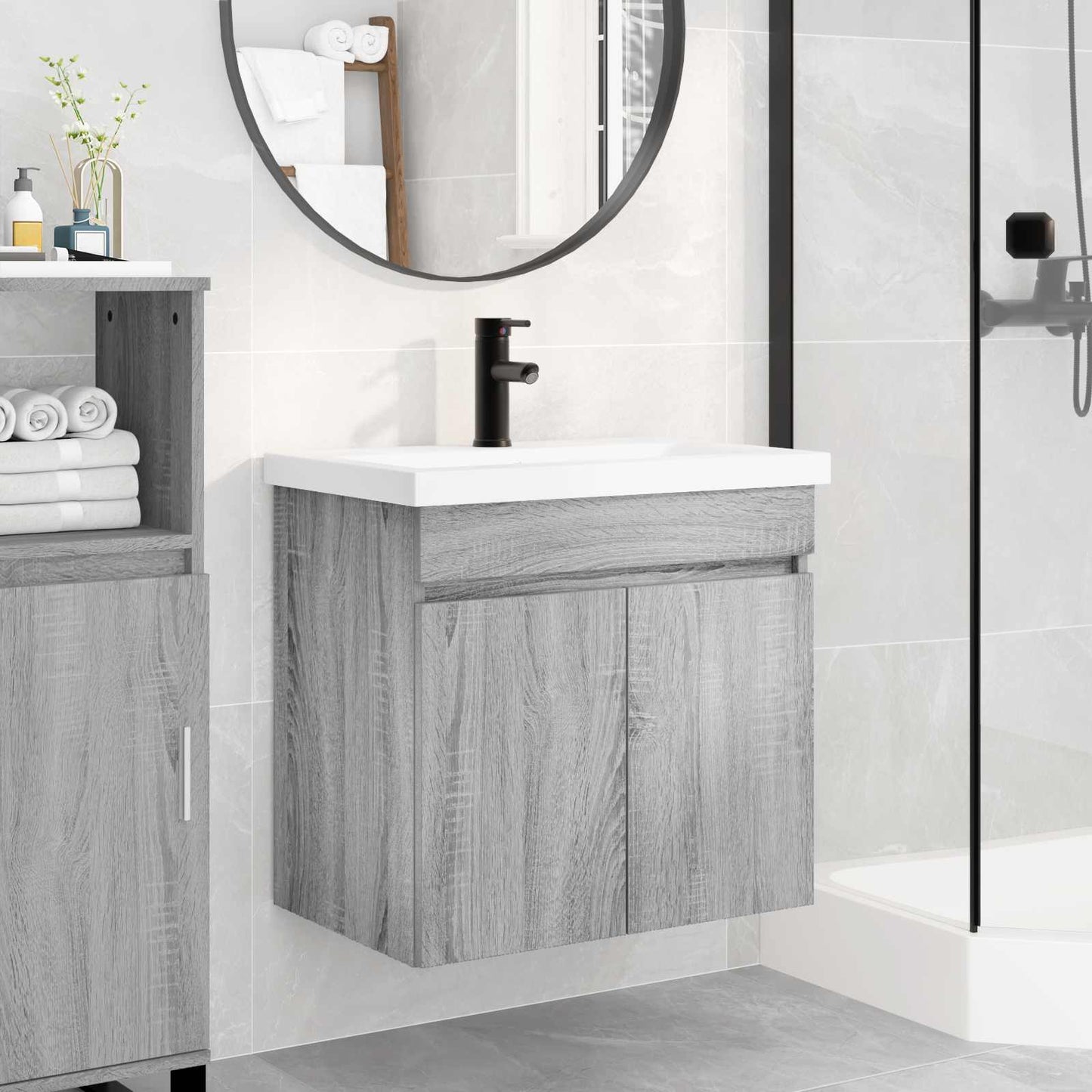 Mobile bagno con rubinetto Sonoma grigio 61 x 40 x 74,5 cm | homemem39