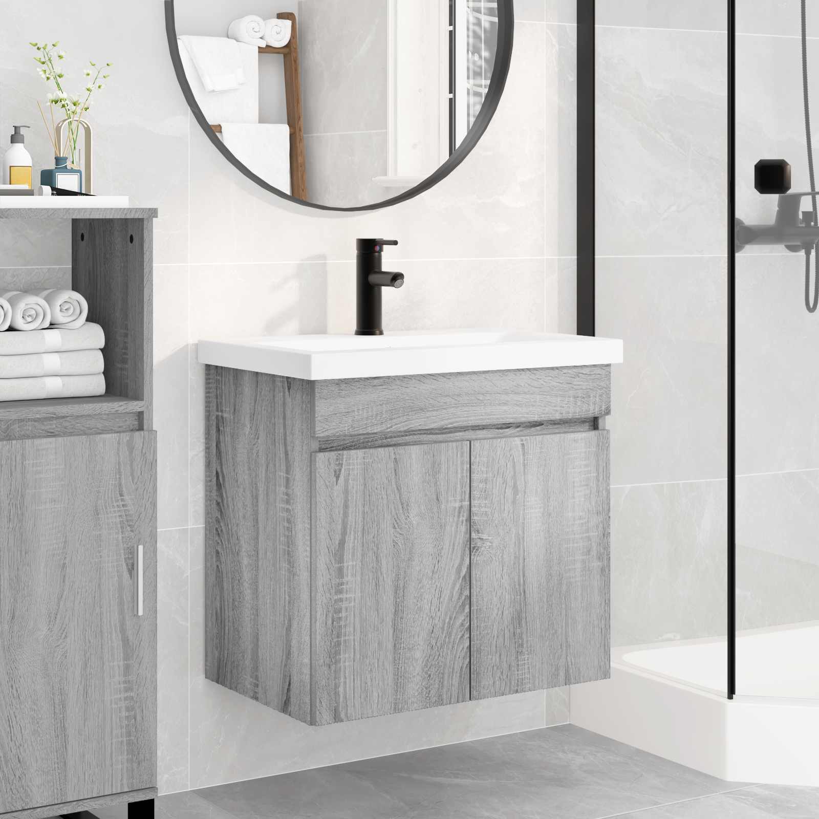 Mobile bagno con rubinetto Sonoma grigio 61 x 40 x 74,5 cm | homemem39