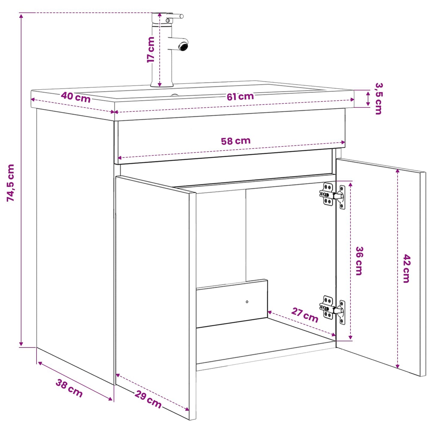 Mobile bagno con rubinetto Legno antico 61 x 40 x 74,5 cm