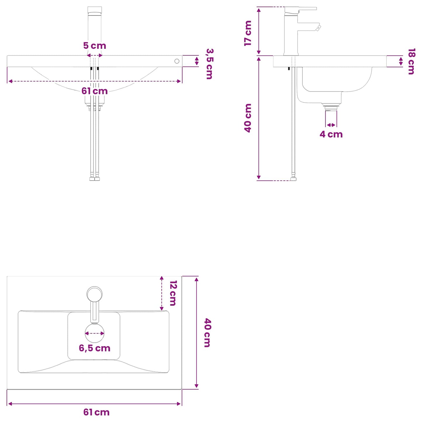 Mobile bagno con rubinetto Legno antico 61 x 40 x 74,5 cm