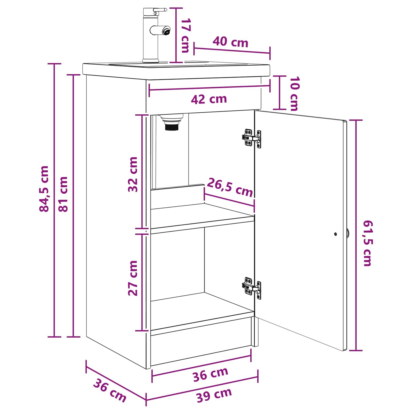 Mobile da bagno con lavabo Bianco Lucido 42 x 40 x 84,5 cm | homemem39