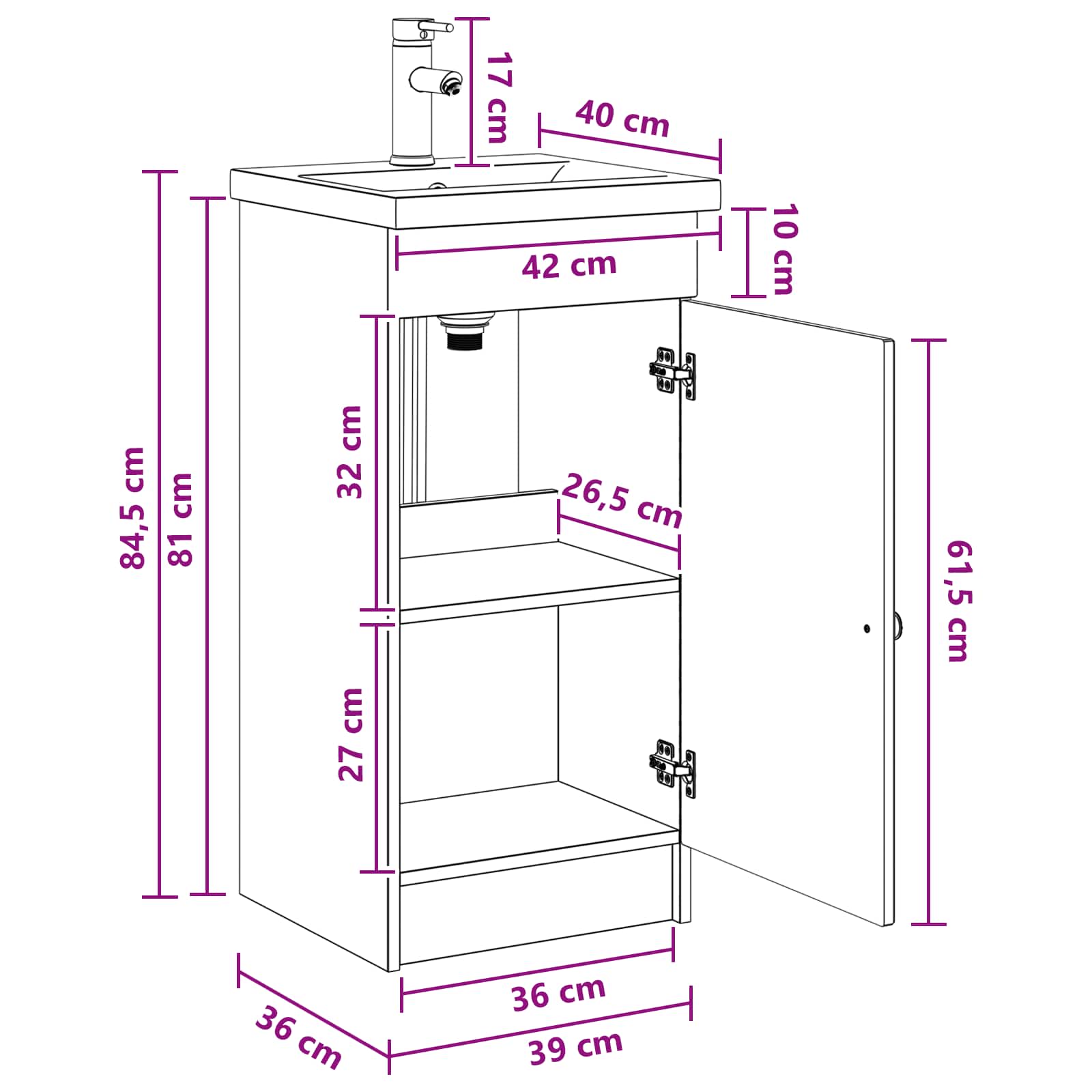 Mobile da bagno con lavabo Bianco 42 x 40 x 84,5 cm | homemem39