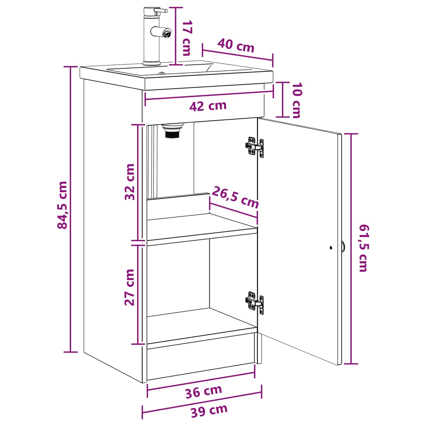 Mobile da bagno con lavabo Rovere Sonoma 42 x 40 x 84,5 cm | homemem39