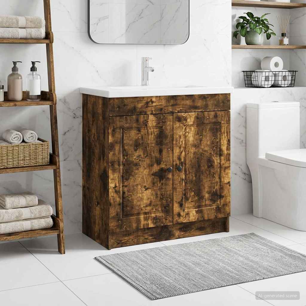 Mobiletto da bagno sotto il lavello Rovere Fumo | homemem39