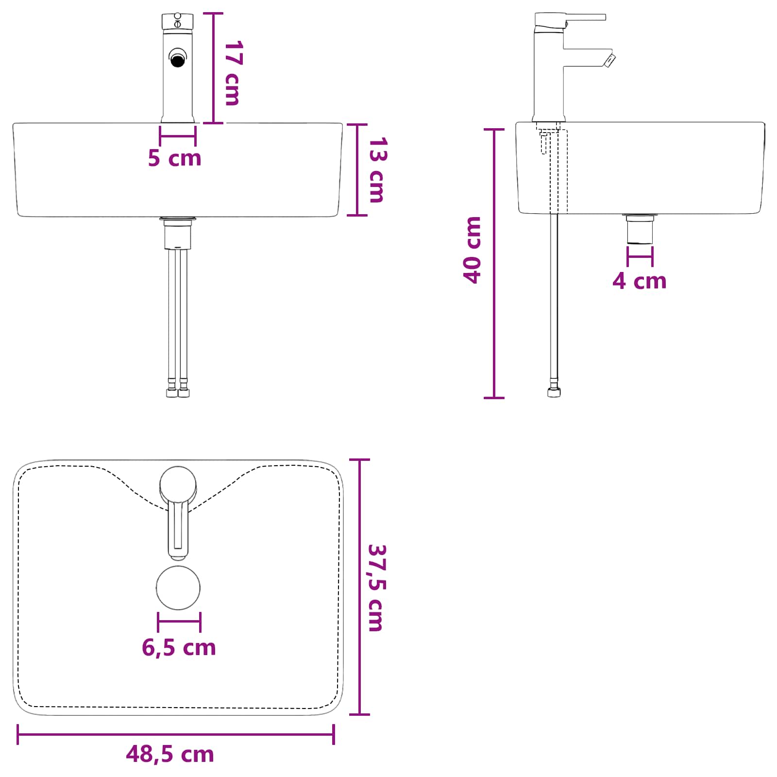 Lavabo da bagno Nero Opaco 48,5 x 37,5 x 13 cm Metallo | homemem39