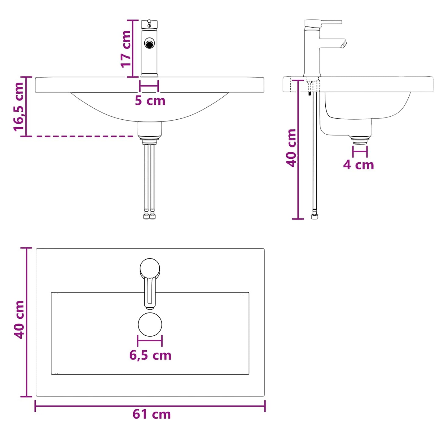 Lavabo da bagno Nero Opaco 61 x 40 x 16,5 cm Metallo | homemem39