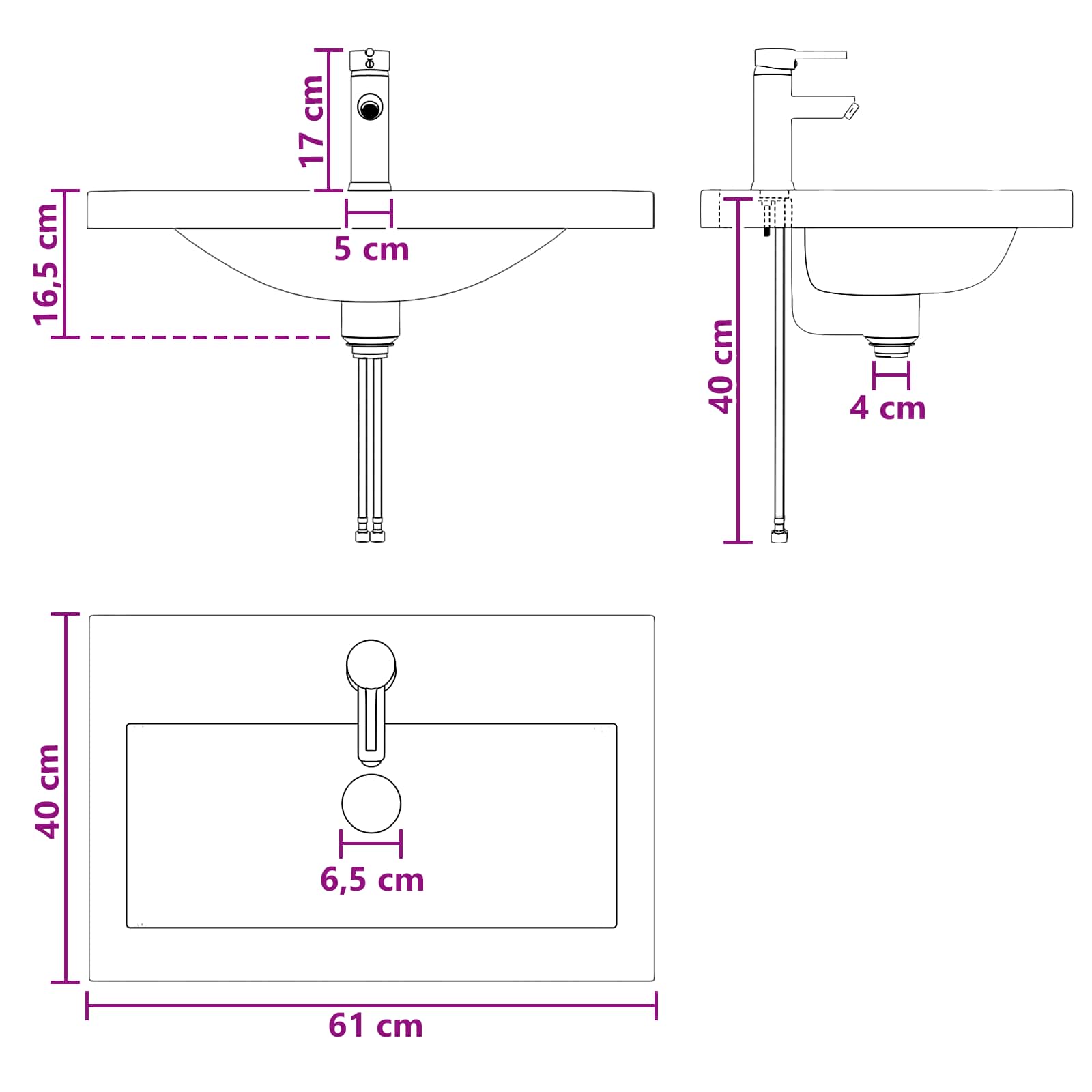 Lavabo da bagno Nero Opaco 61 x 40 x 16,5 cm Metallo | homemem39