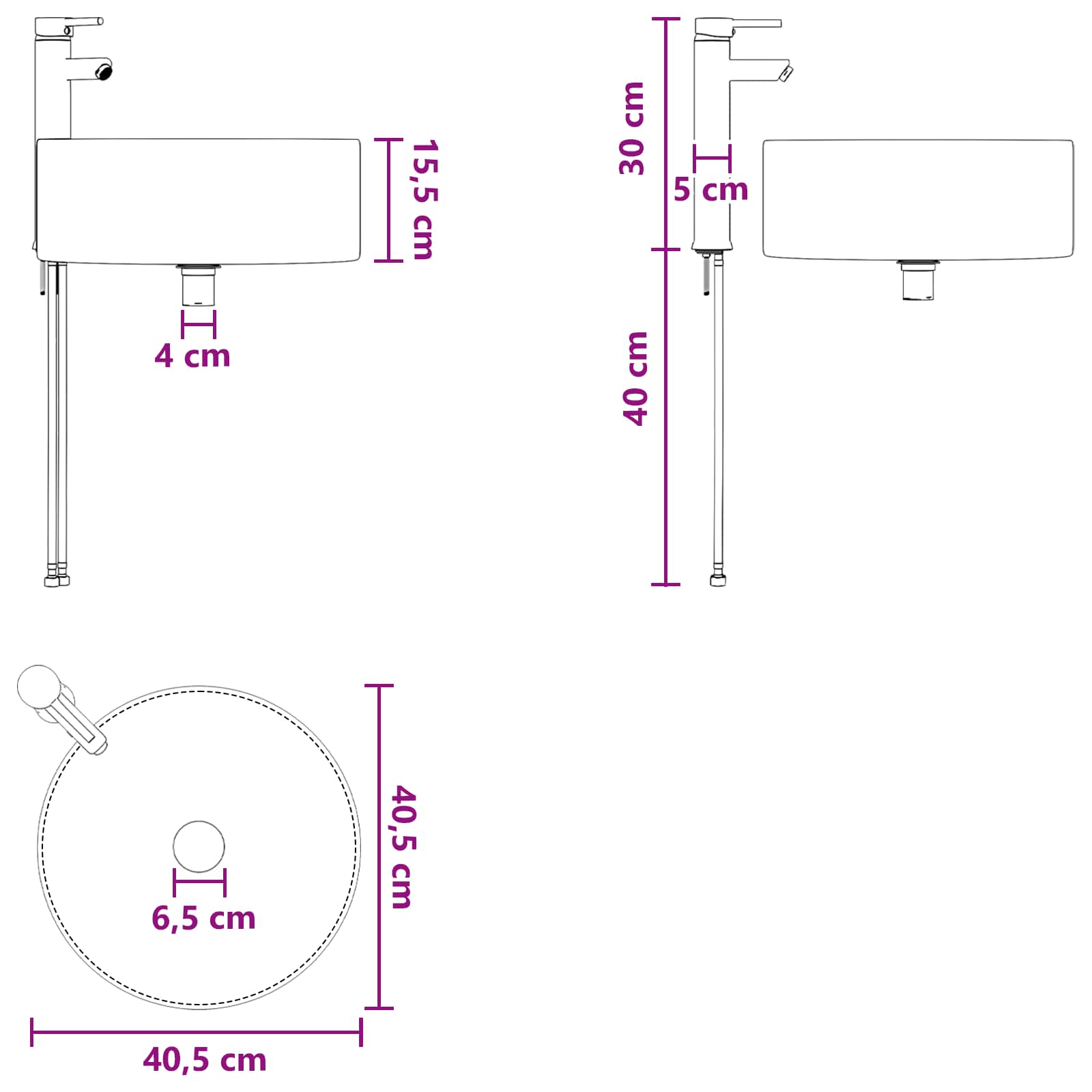 Lavabo da bagno Nero Opaco 40,5 x 40,5 x 15,5 cm Metallo | homemem39