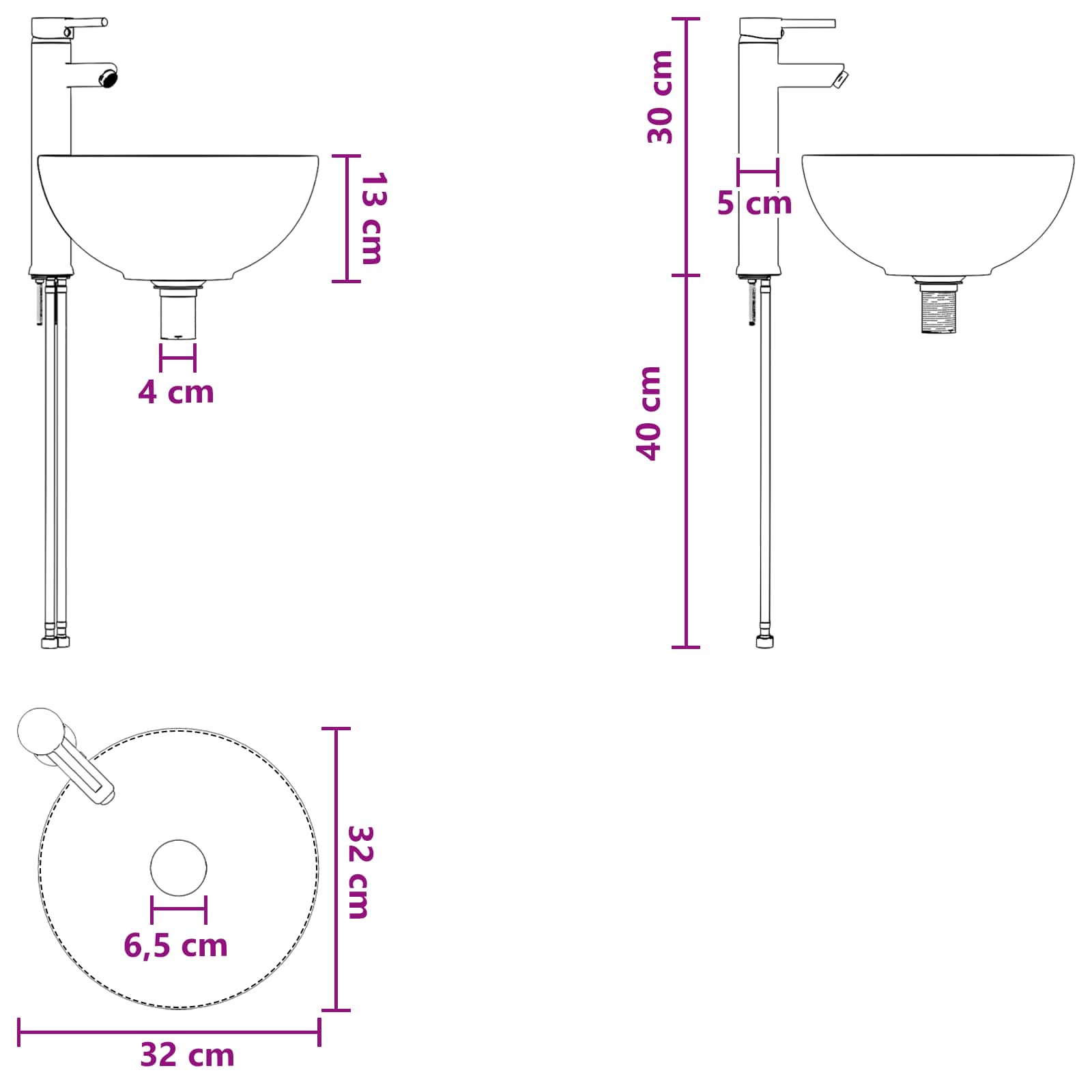 Lavabo da bagno Cromato 32 x 32 x 13 cm Metallo | homemem39