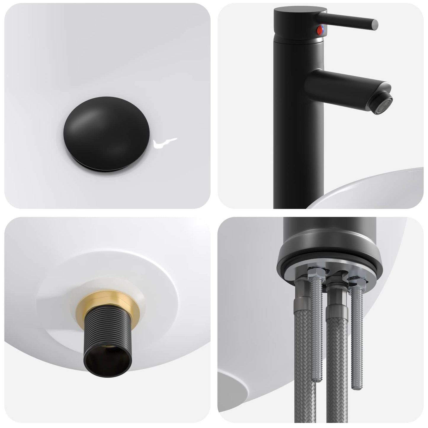 Lavabo con rubinetto e scarico Nero Opaco 35,5 x 35,5 x 14,5 cm