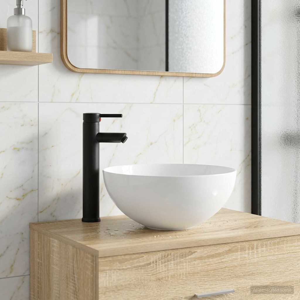 Lavabo con rubinetto e scarico Nero Opaco 35,5 x 35,5 x 14,5 cm