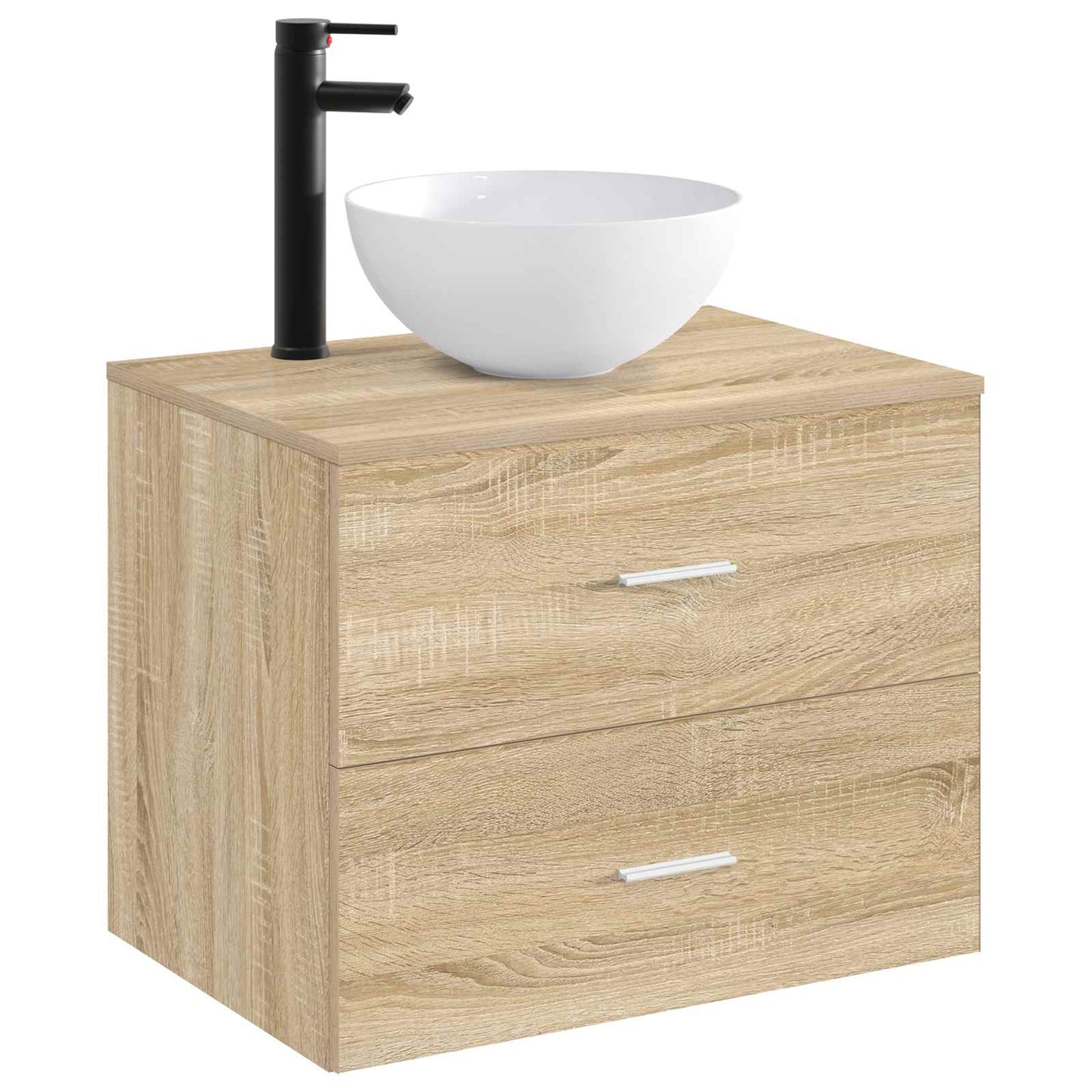 Lavabo con rubinetto e scarico Nero Opaco 35,5 x 35,5 x 14,5 cm