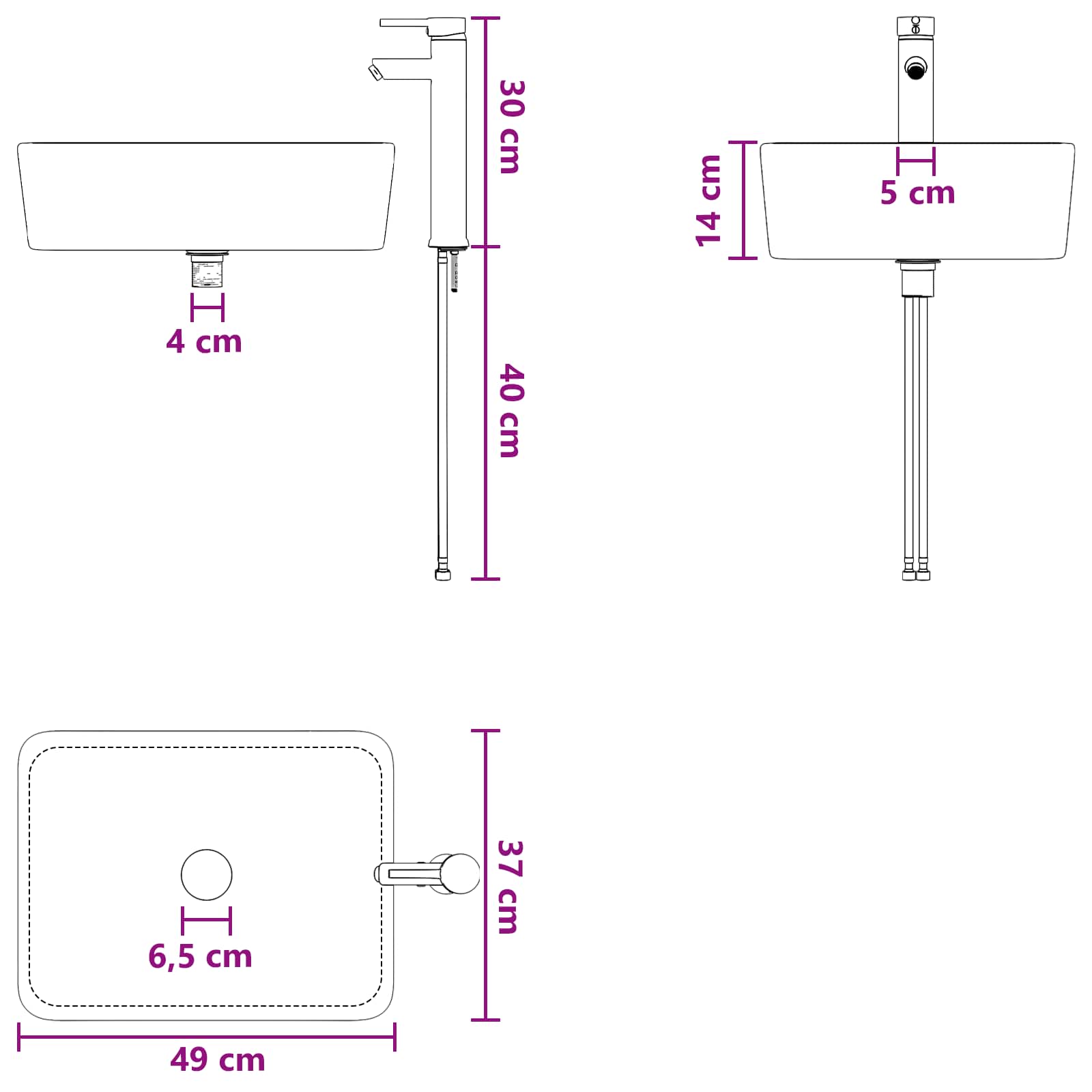 Lavabo da bagno Nero Opaco 49 x 37 x 14 cm Metallo | homemem39