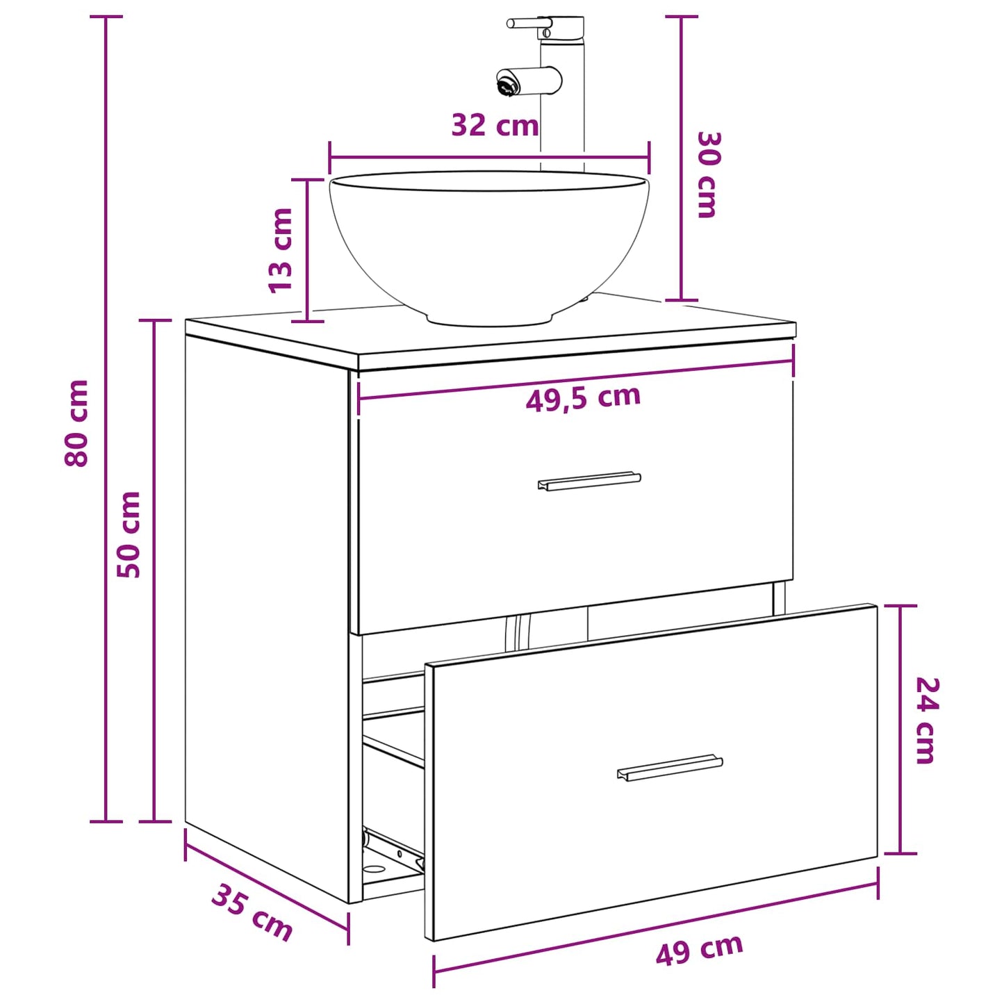 Mobiletto con Lavabo a Parete Bianco 49,5 x 35 x 63 cm | homemem39