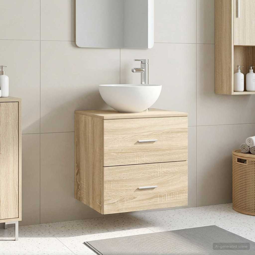Mobiletto con Lavabo a Parete Rovere Sonoma 49,5 x 35 x 63 cm | homemem39