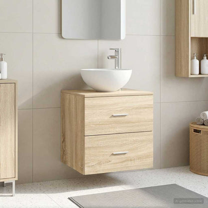 Mobiletto con Lavabo a Parete Rovere Sonoma 49,5 x 35 x 63 cm | homemem39