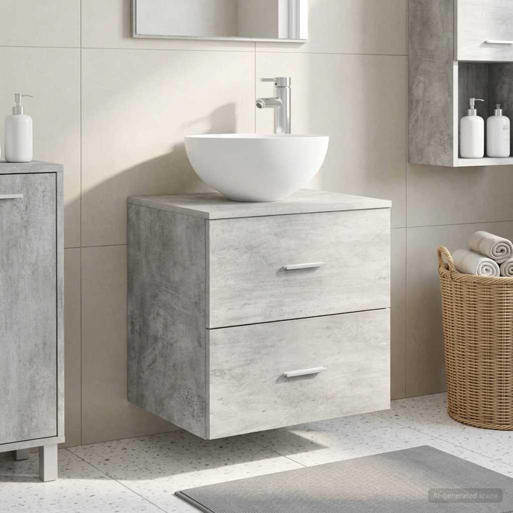 Mobiletto con Lavabo a Parete Grigio Cemento 49,5 x 35 x 63 cm | homemem39