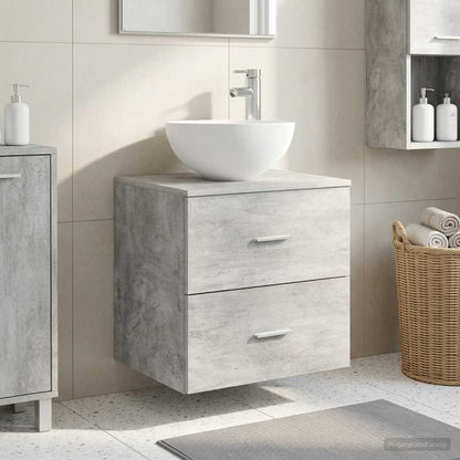 Mobiletto con Lavabo a Parete Grigio Cemento 49,5 x 35 x 63 cm | homemem39