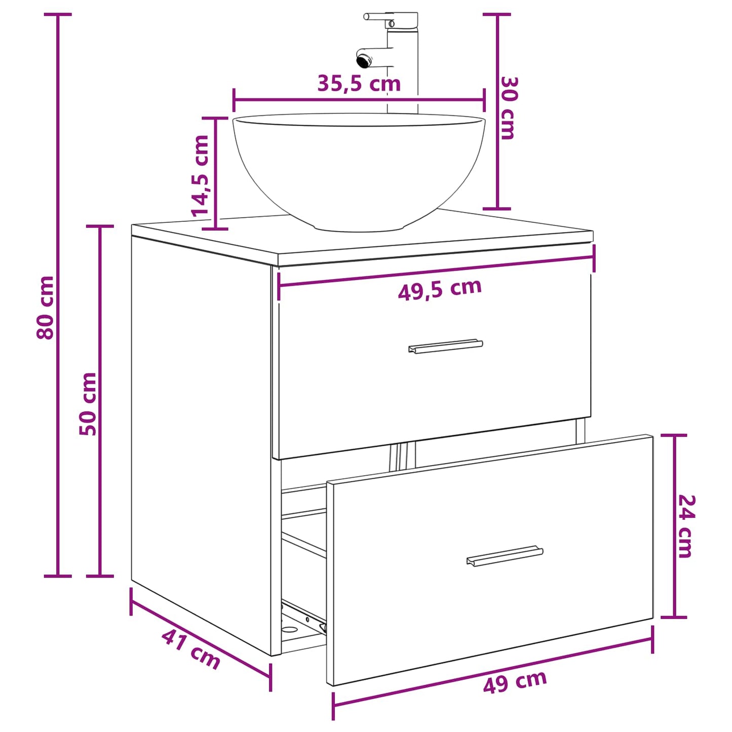 Mobile Lavabo da Parete Sonoma grigio 49,5 x 41 x 64,5 cm | homemem39
