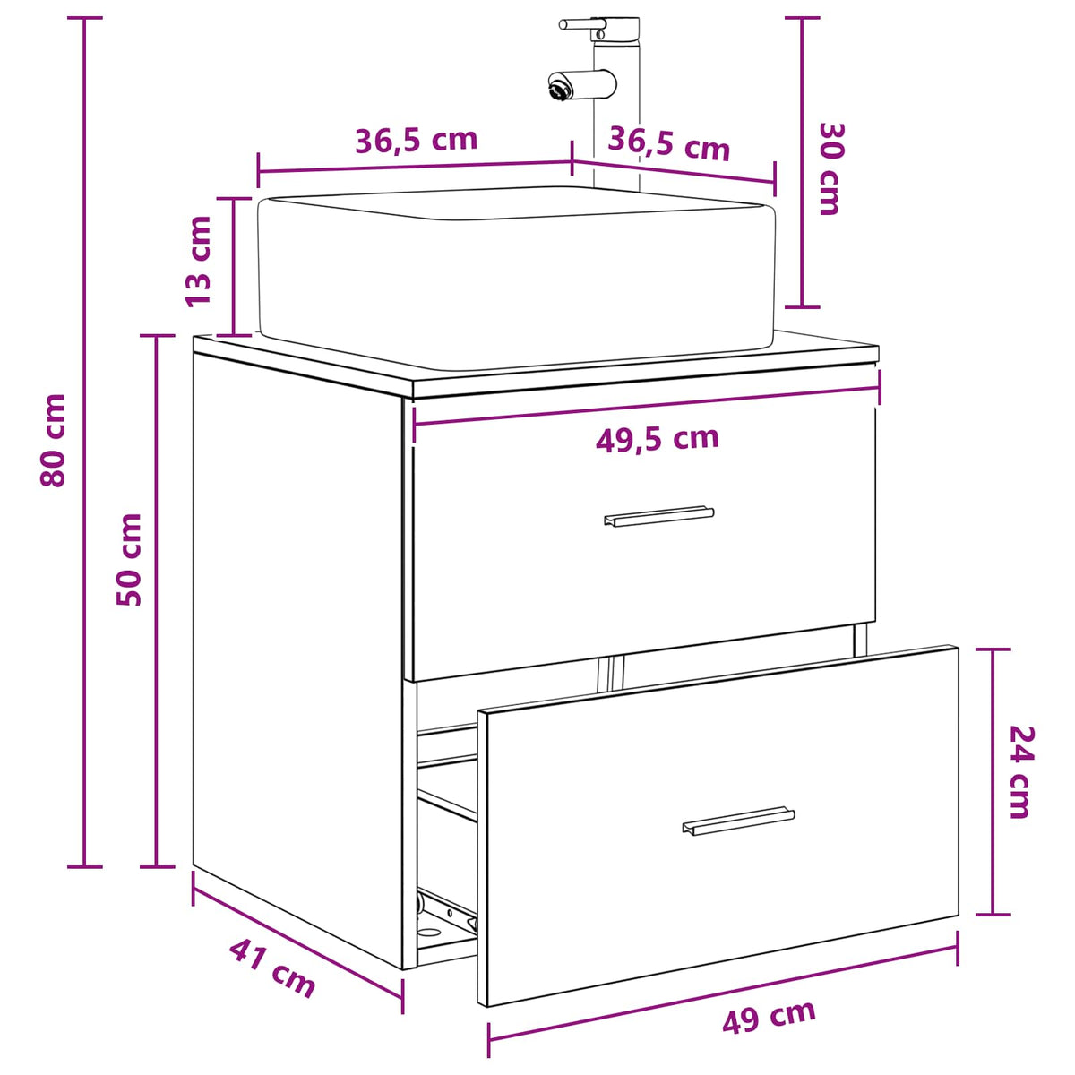 Mobile Lavabo da Parete Rovere Nero 49,5 x 41 x 63 cm | homemem39