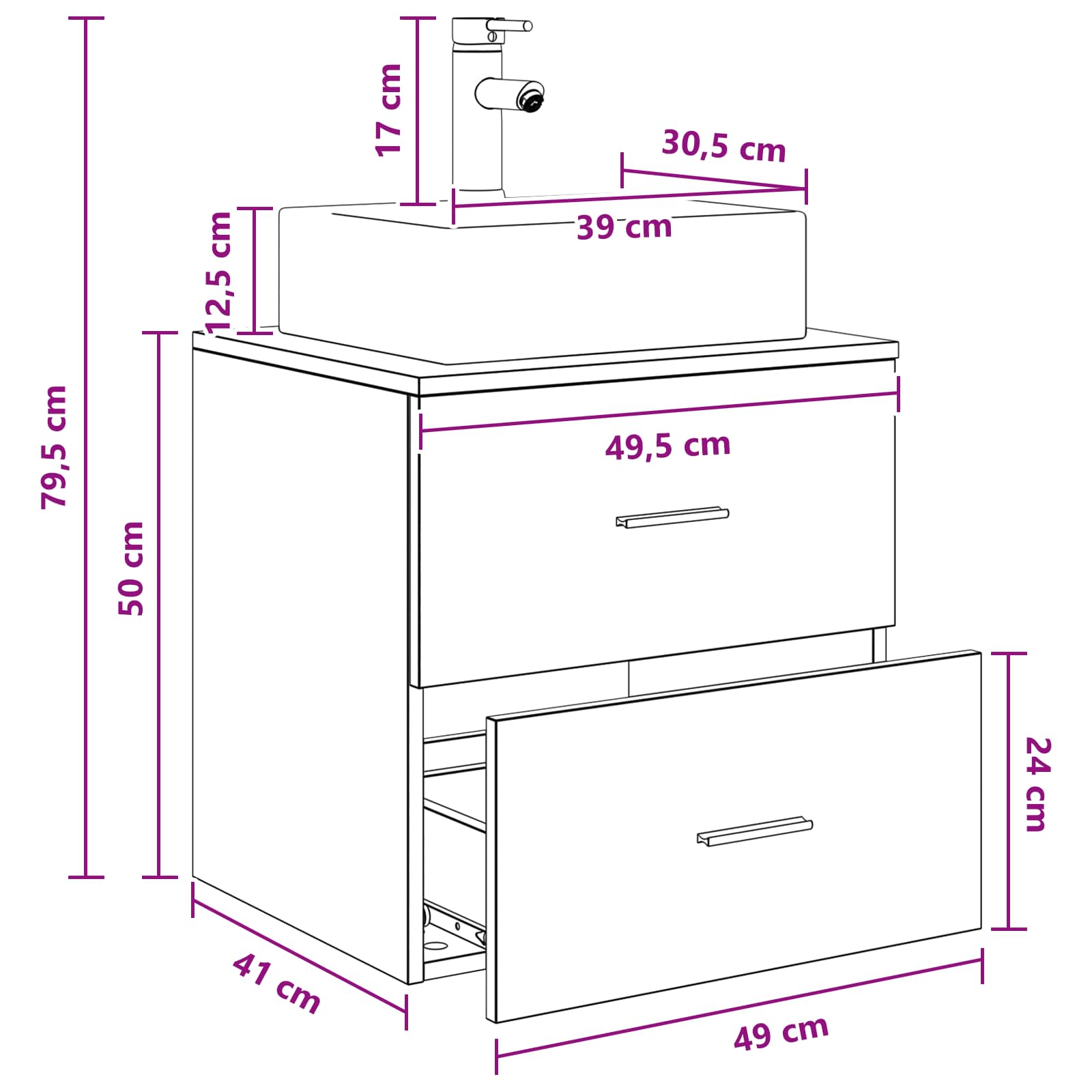Mobile Lavabo da Parete Rovere Sonoma 49,5 x 41 x 62,5 cm | homemem39
