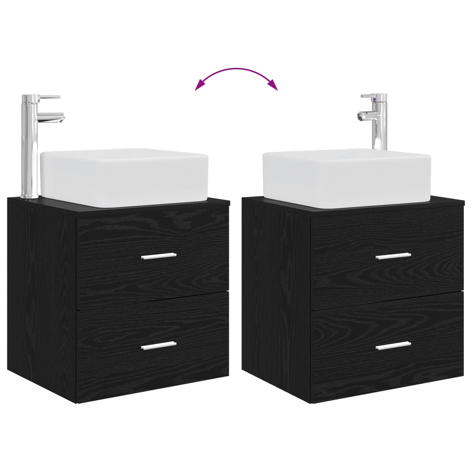 Mobile Lavabo da Parete Rovere Nero 53 x 34,5 x 63 cm | homemem39