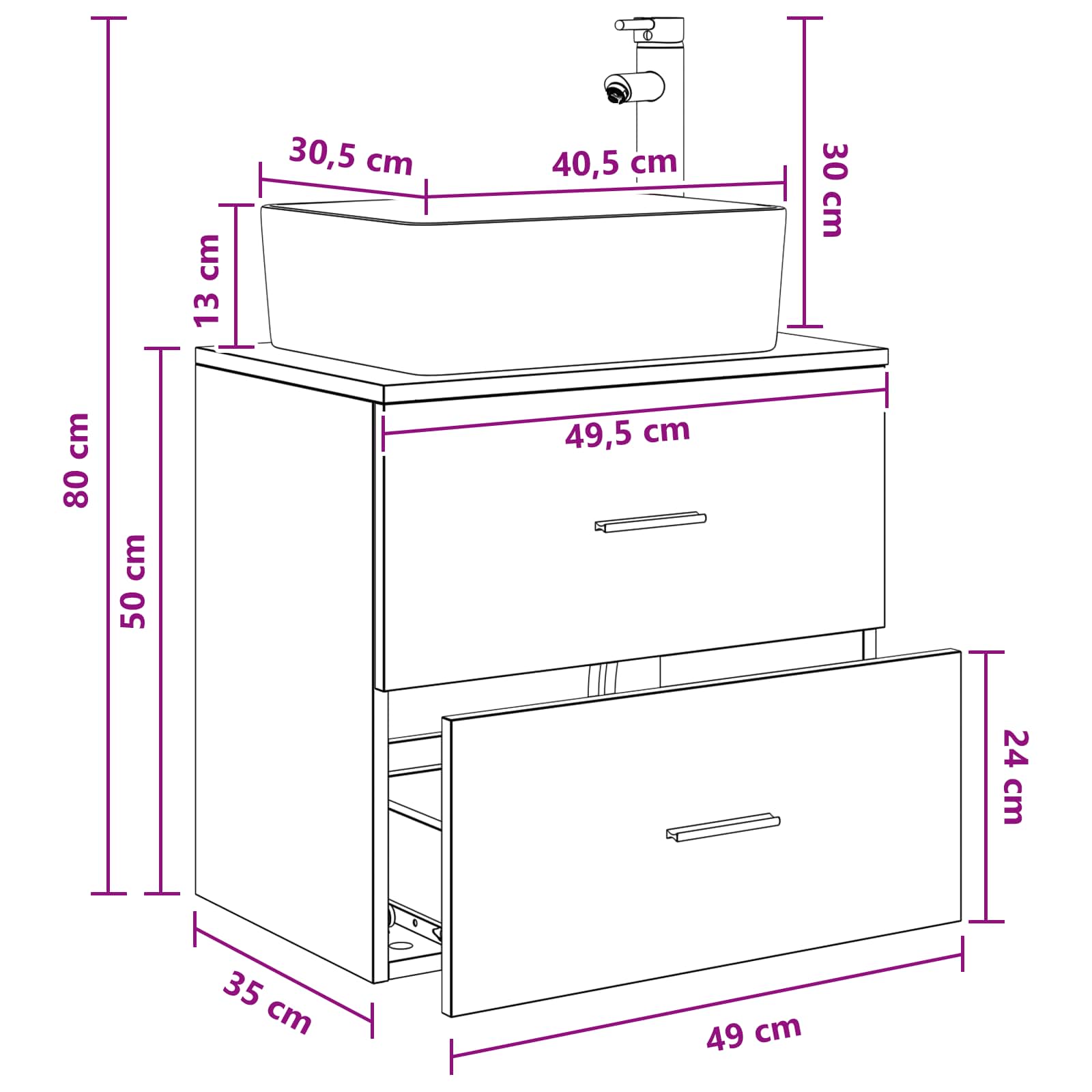 Mobile Lavabo da Parete Rovere Nero 53 x 34,5 x 63 cm | homemem39