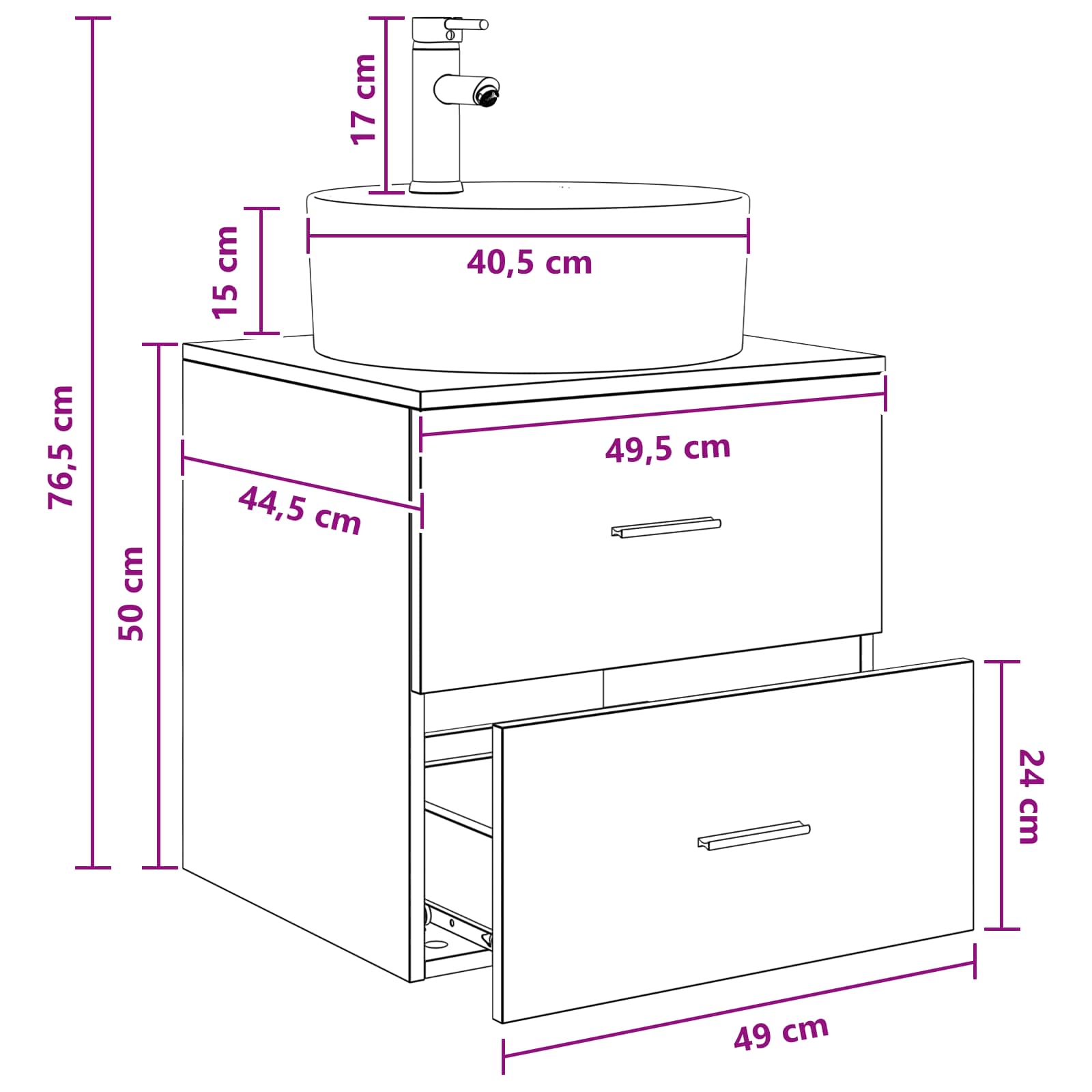 Mobile Lavabo da Parete Bianco 49,5 x 44,5 x 65 cm | homemem39