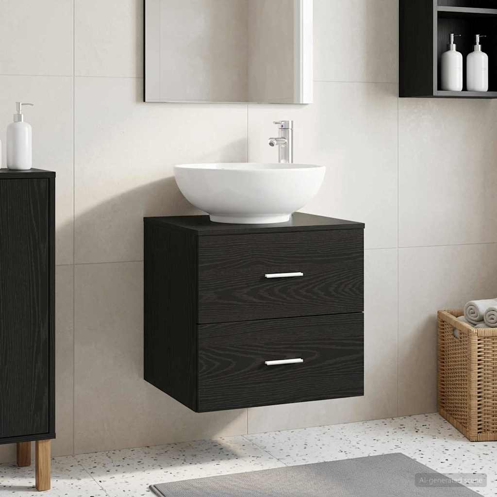 Mobile Lavabo da Parete Rovere Nero 49,5 x 44,5 x 66,5 cm | homemem39