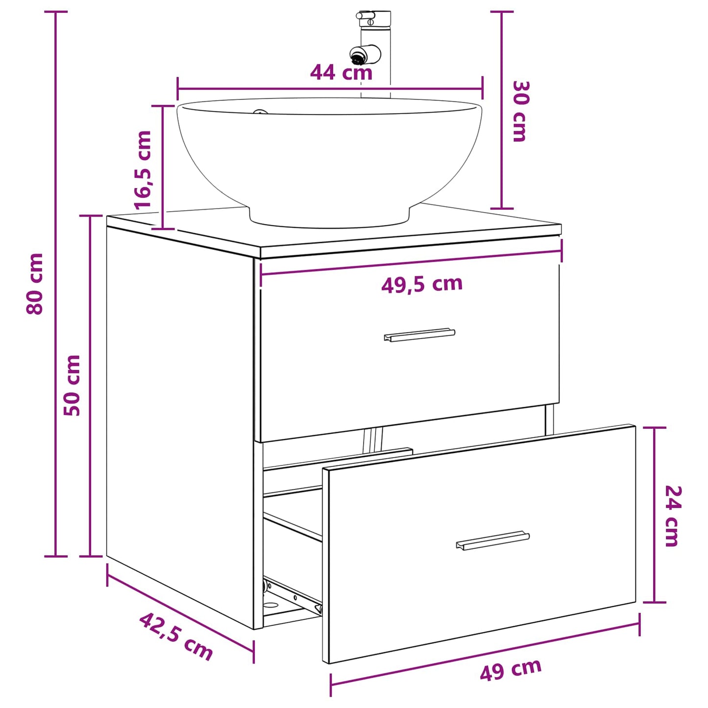 Mobile Lavabo da Parete Rovere Sonoma 49,5 x 44,5 x 66,5 cm | homemem39