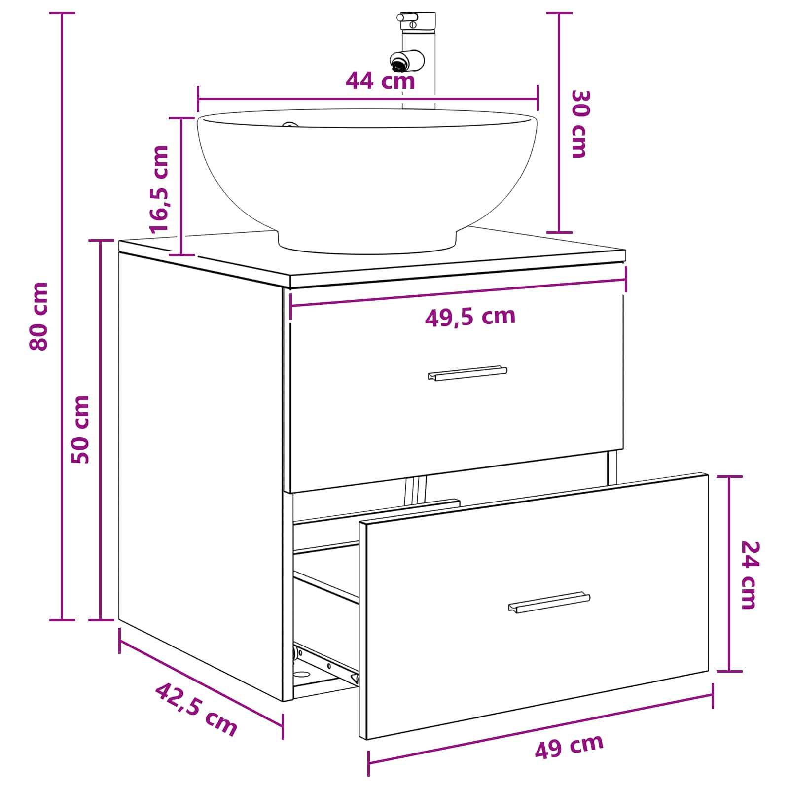 Mobile Lavabo da Parete Grigio Cemento 49,5 x 44,5 x 66,5 cm | homemem39