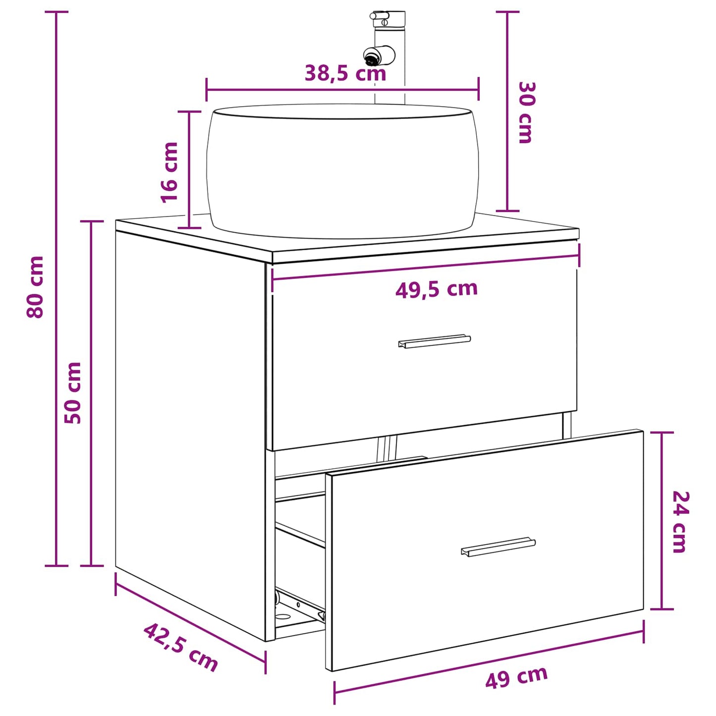 Mobile Lavabo da Parete Rovere Sonoma 49,5 x 44,5 x 66 cm | homemem39