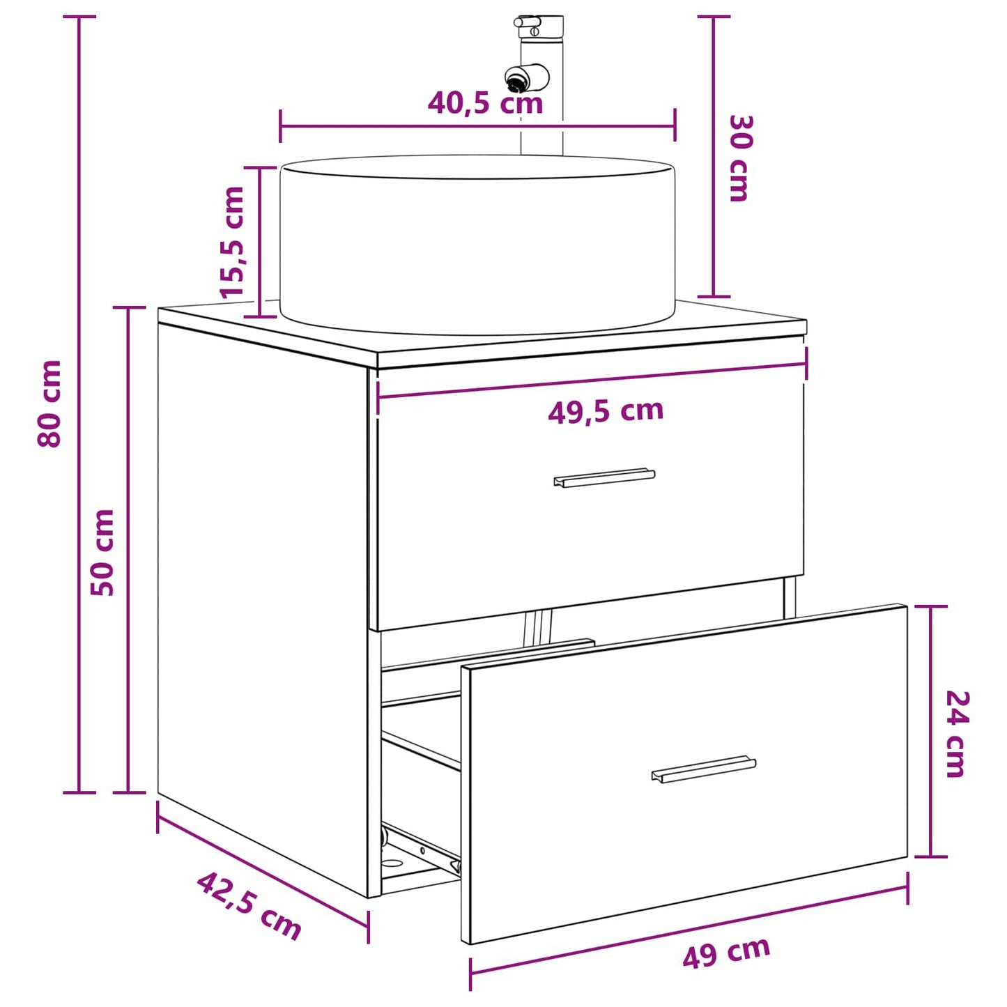 Mobile Lavabo da Parete Bianco 49,5 x 44,5 x 65,5 cm | homemem39