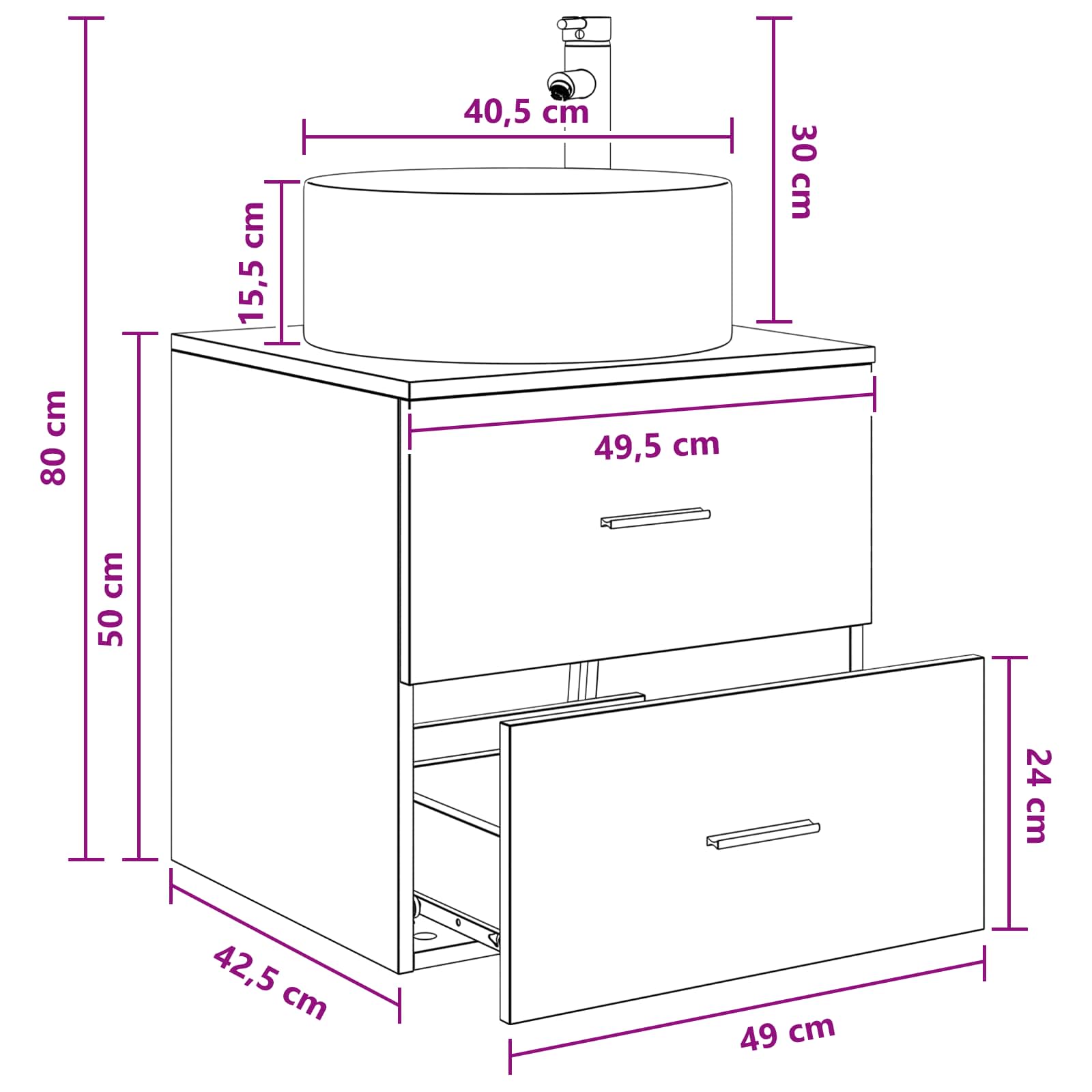 Mobile Lavabo da Parete Bianco 49,5 x 44,5 x 65,5 cm | homemem39