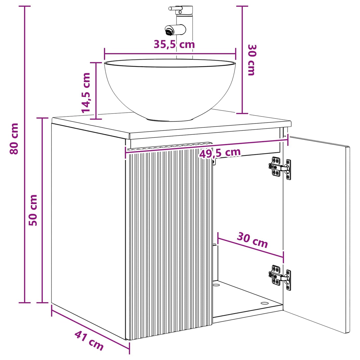 Mobile Lavabo da Parete Grigio Cemento 49,5 x 41 x 64,5 cm | homemem39
