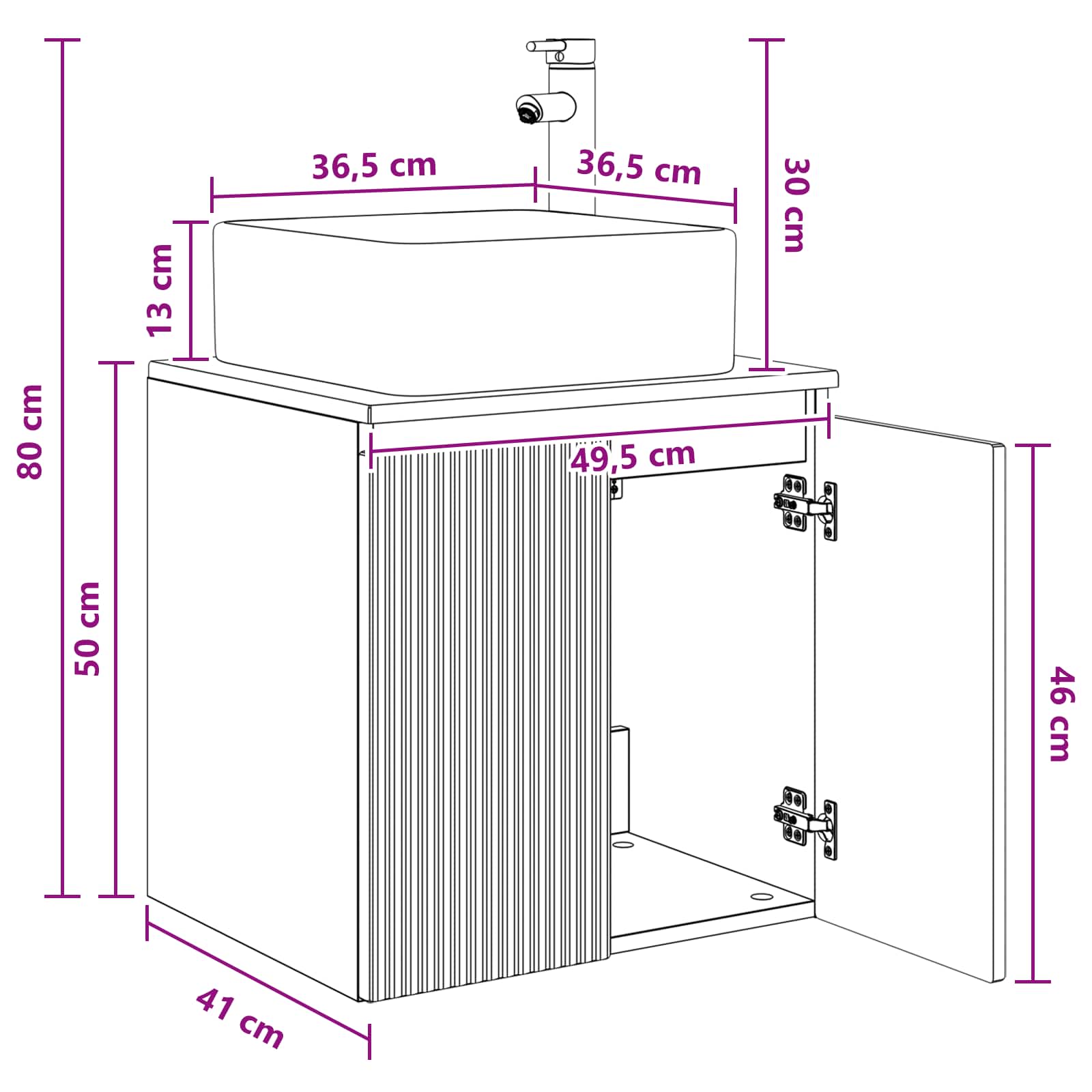 Mobile Lavabo da Parete Bianco Lucido 49,5 x 41 x 63 cm | homemem39