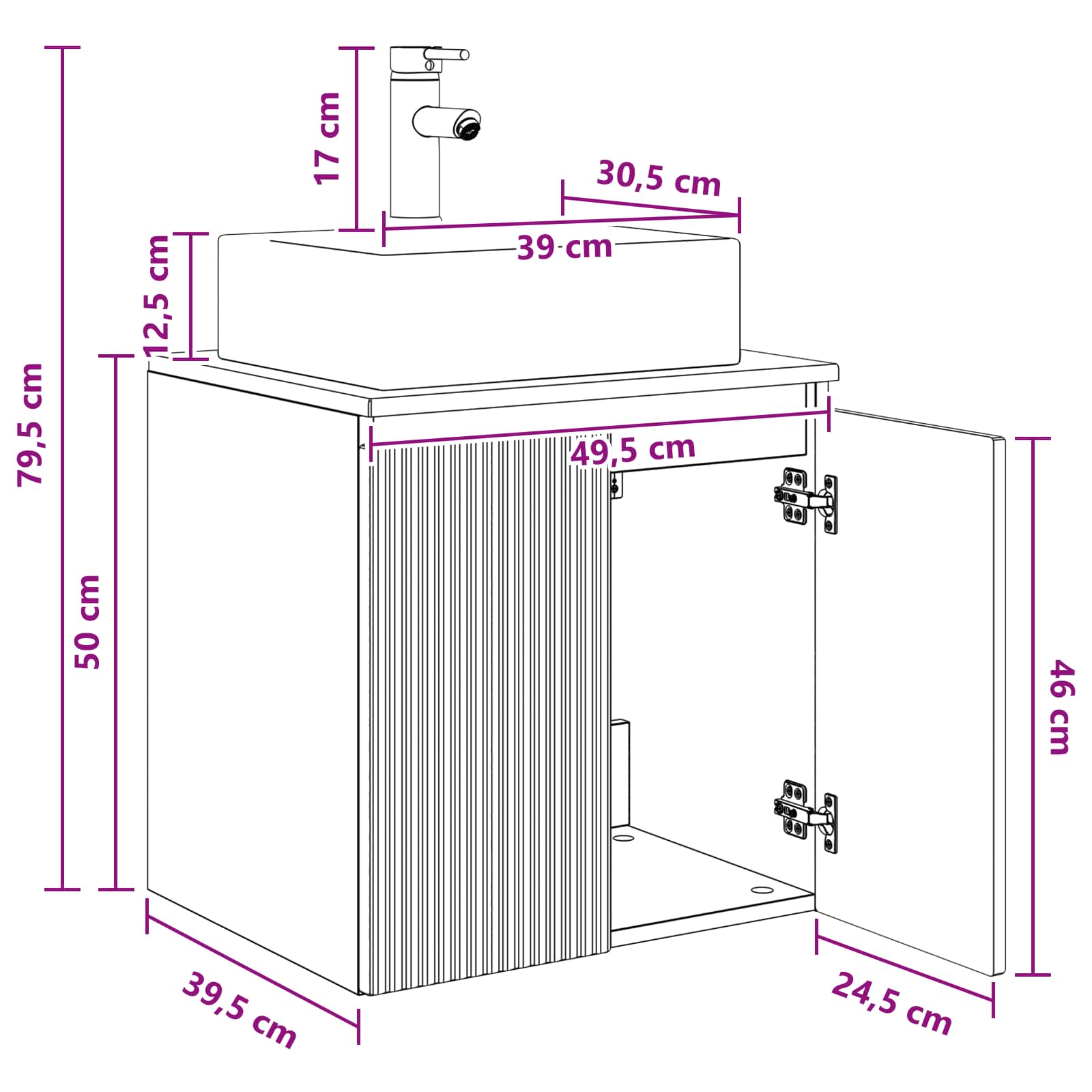 Mobile Lavabo da Parete Bianco Lucido 49,5 x 41 x 62,5 cm | homemem39