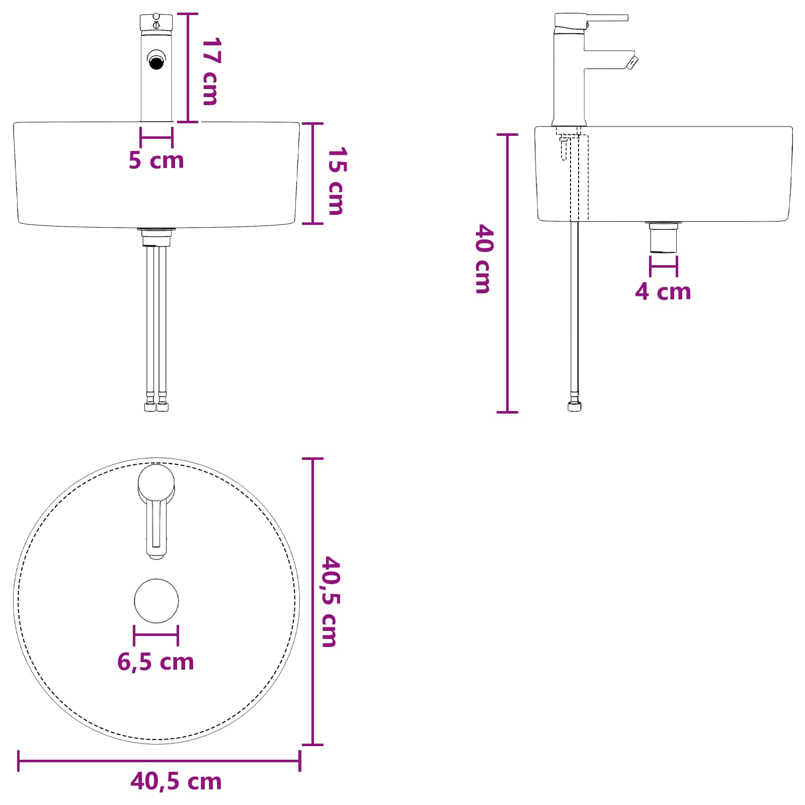 Mobile Lavabo da Parete Bianco 49,5 x 44,5 x 65 cm | homemem39