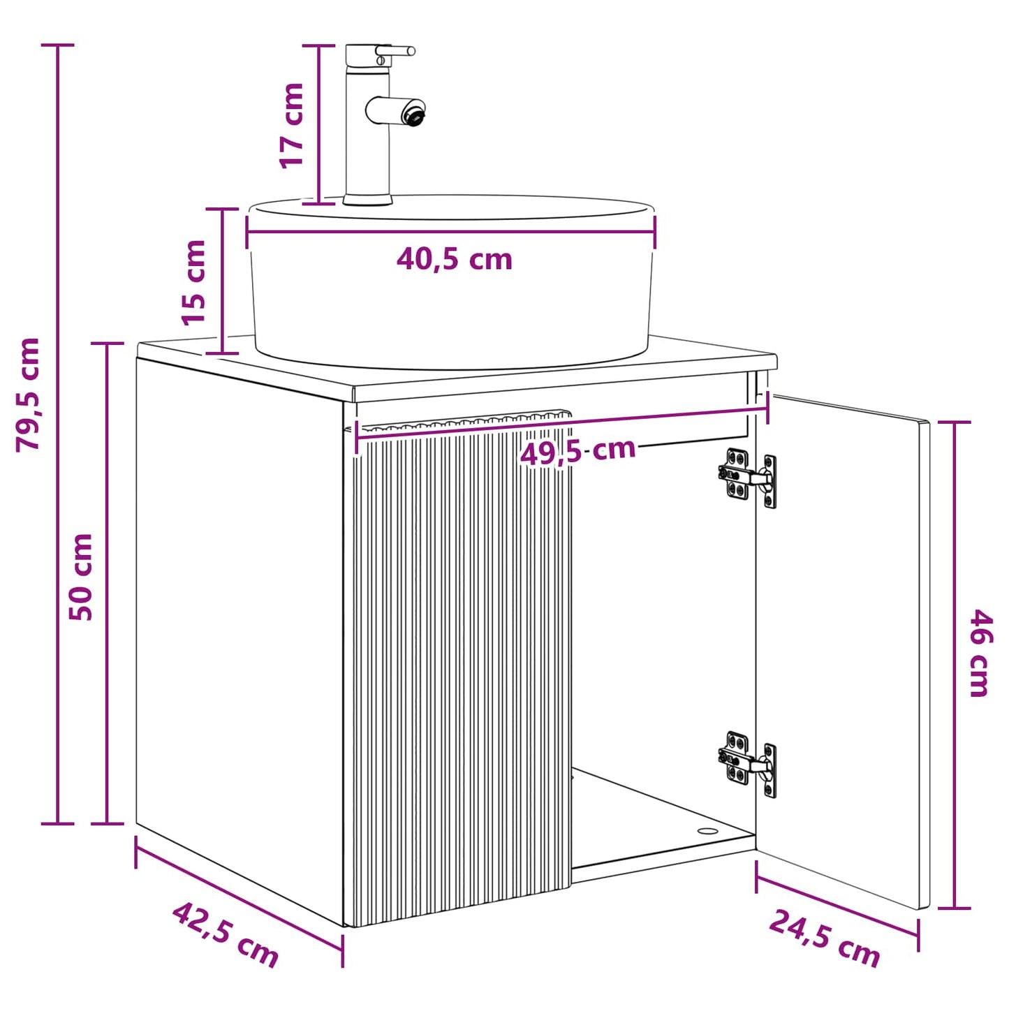Mobile Lavabo da Parete Grigio Cemento 49,5 x 44,5 x 65 cm | homemem39