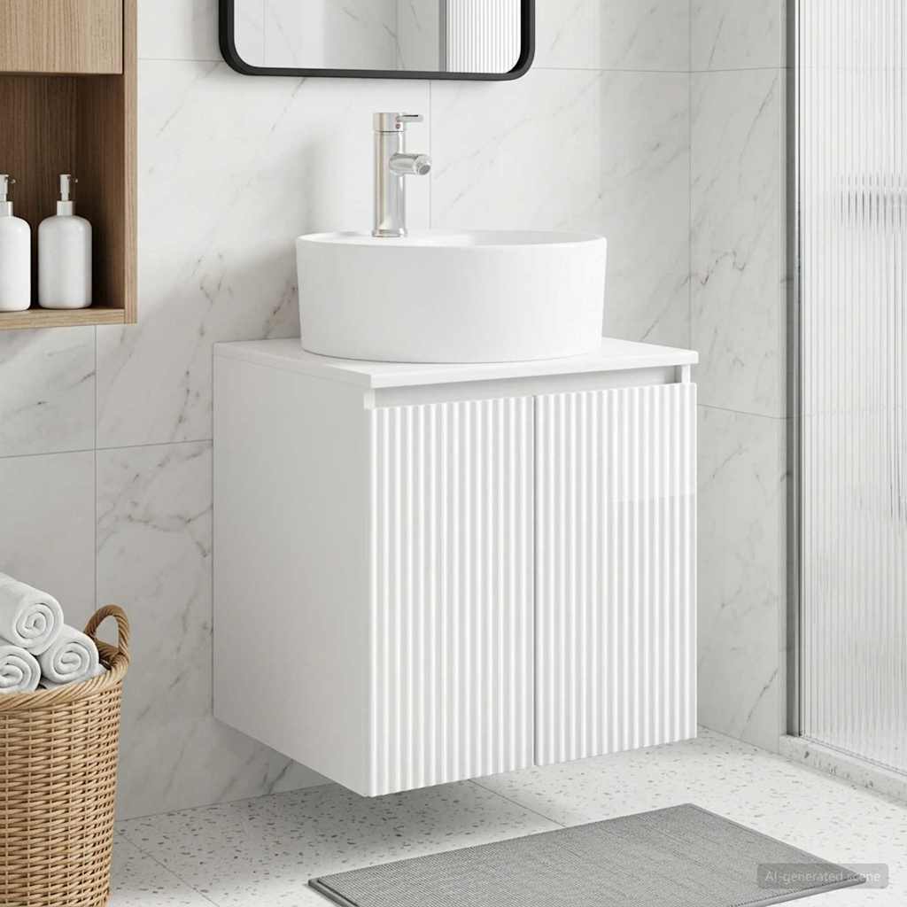 Mobile Lavabo da Parete Bianco Lucido 49,5 x 44,5 x 65 cm | homemem39