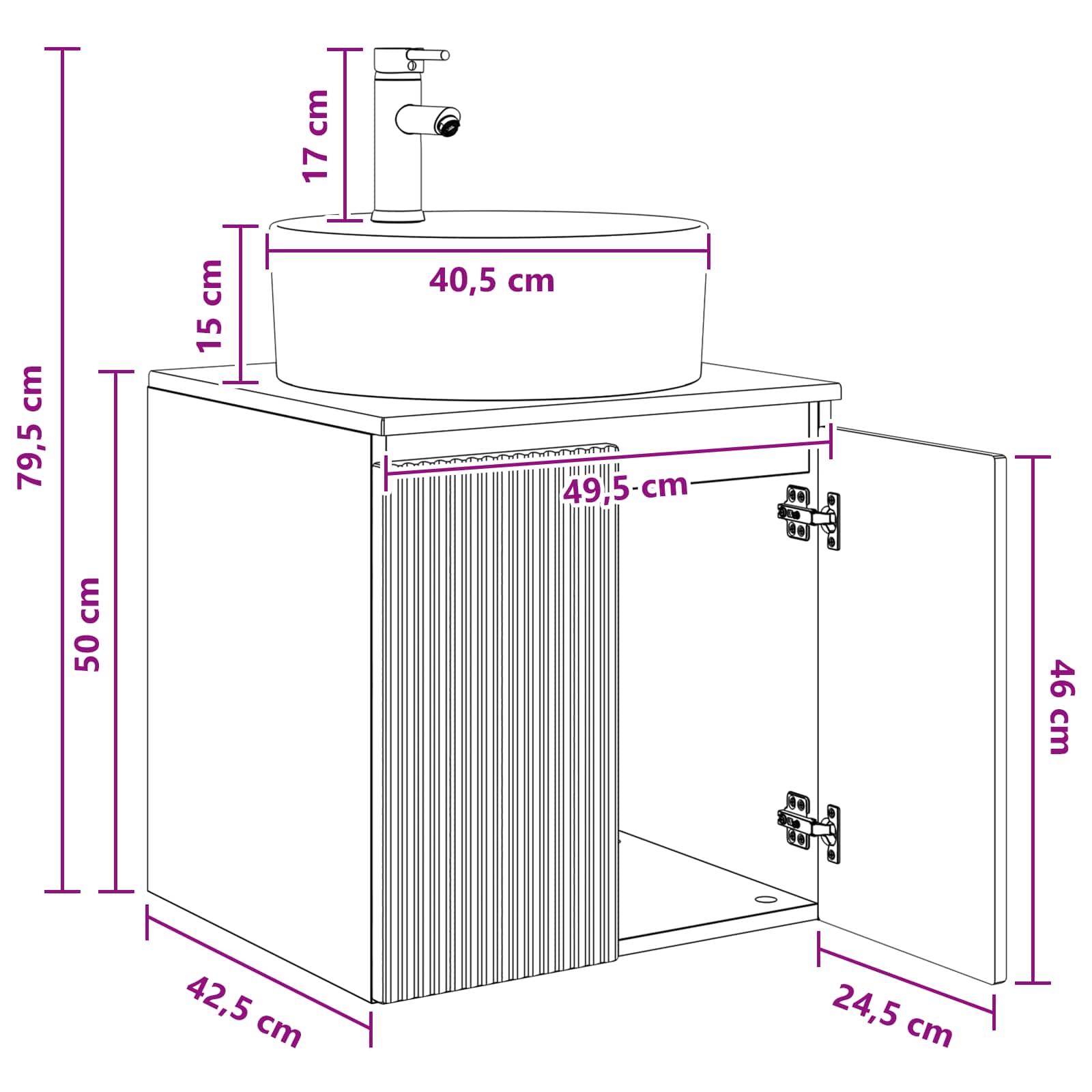 Mobile Lavabo da Parete Legno antico 49,5 x 44,5 x 65 cm | homemem39
